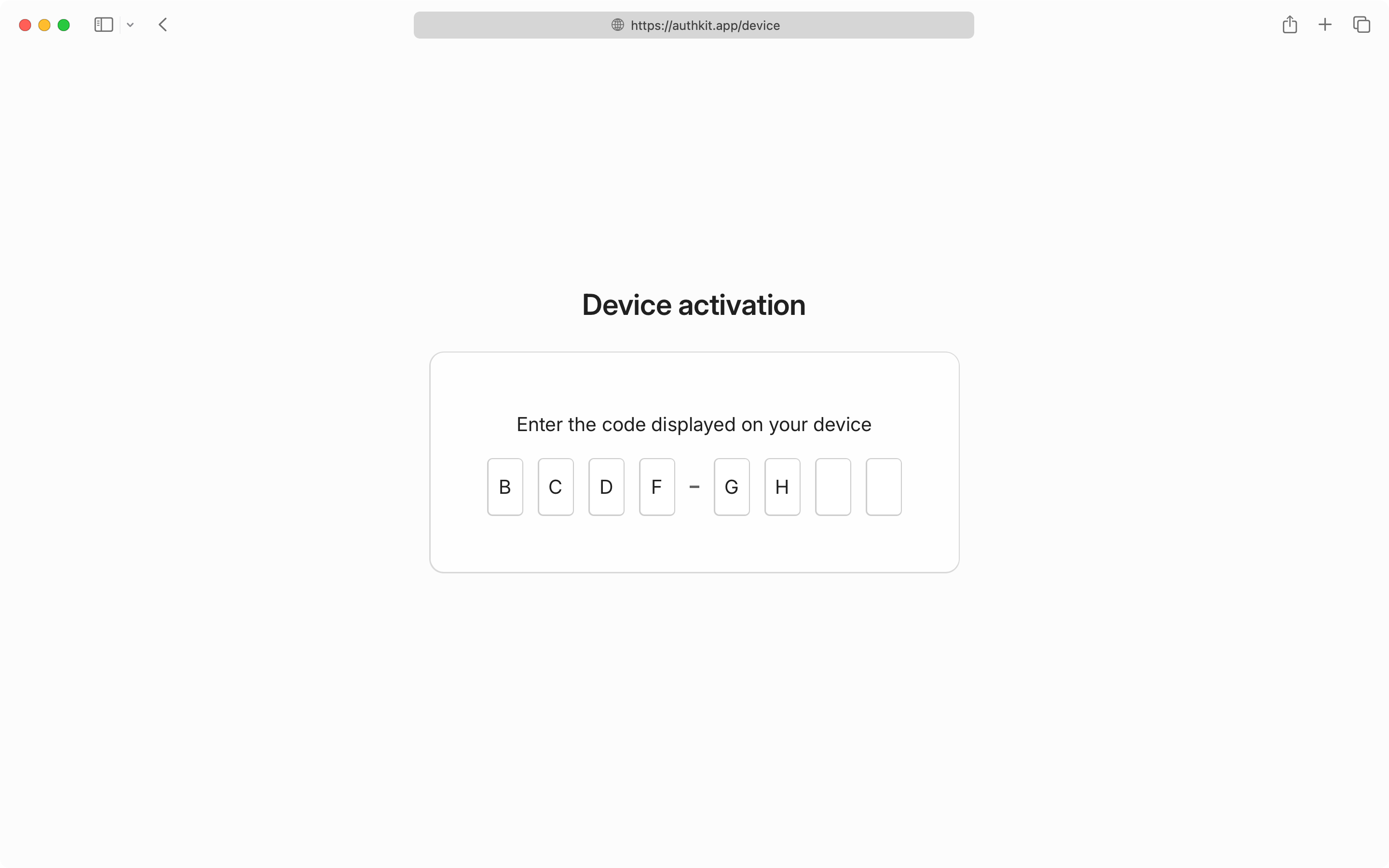 Screenshot of the manual-code-entry form in AuthKit