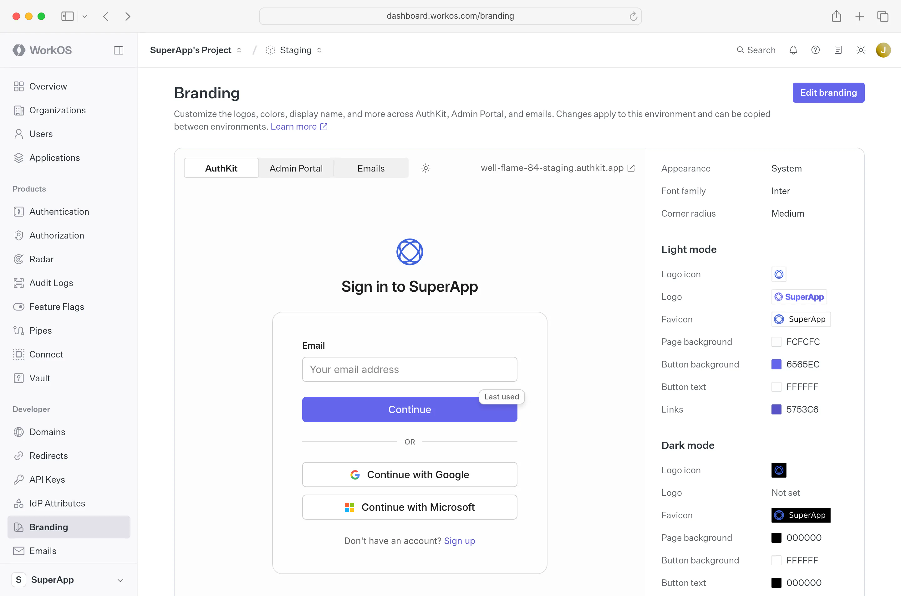 Branding in the dashboard