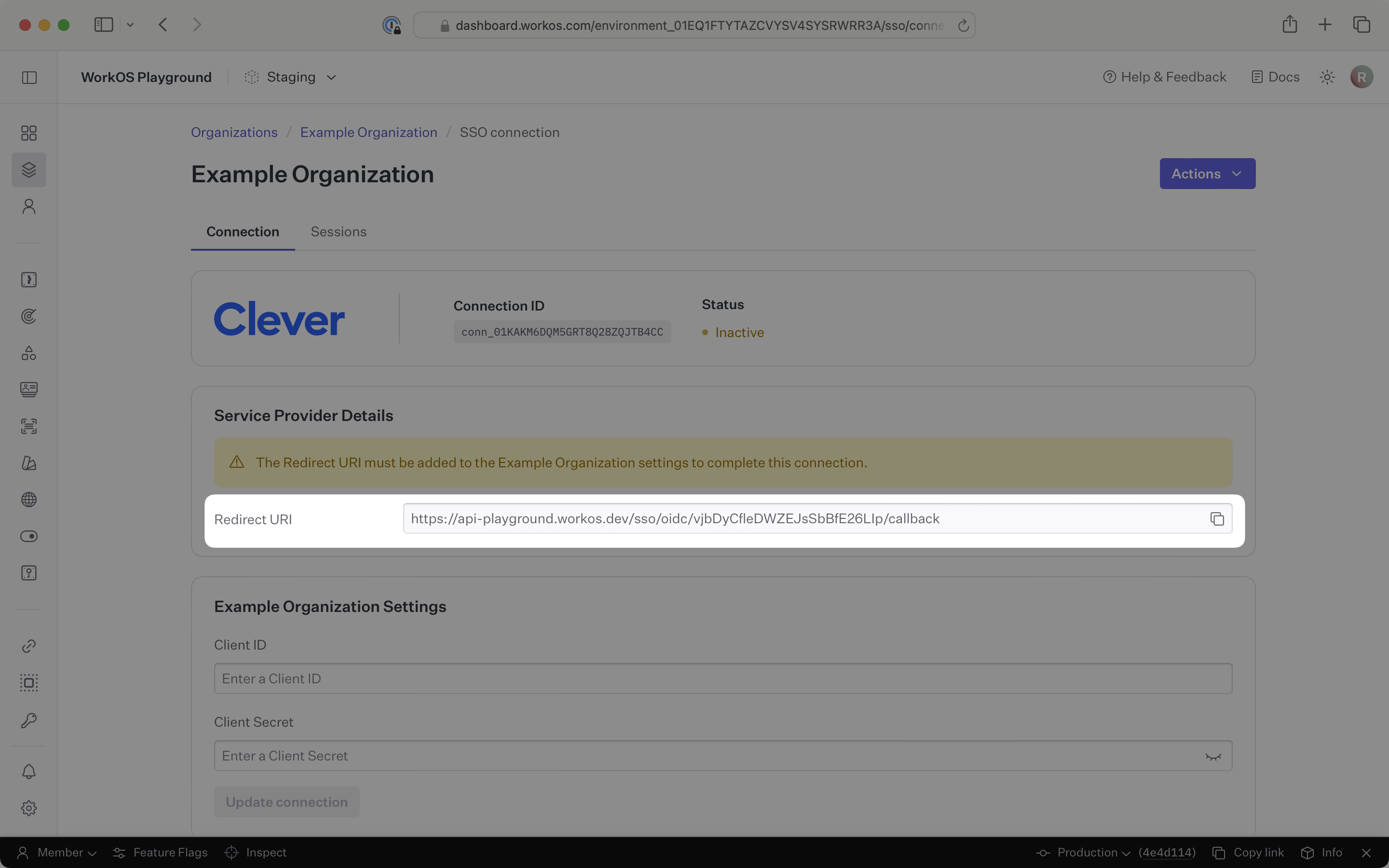 The Redirect URI of a OIDC connection in the WorkOS Dashboard.