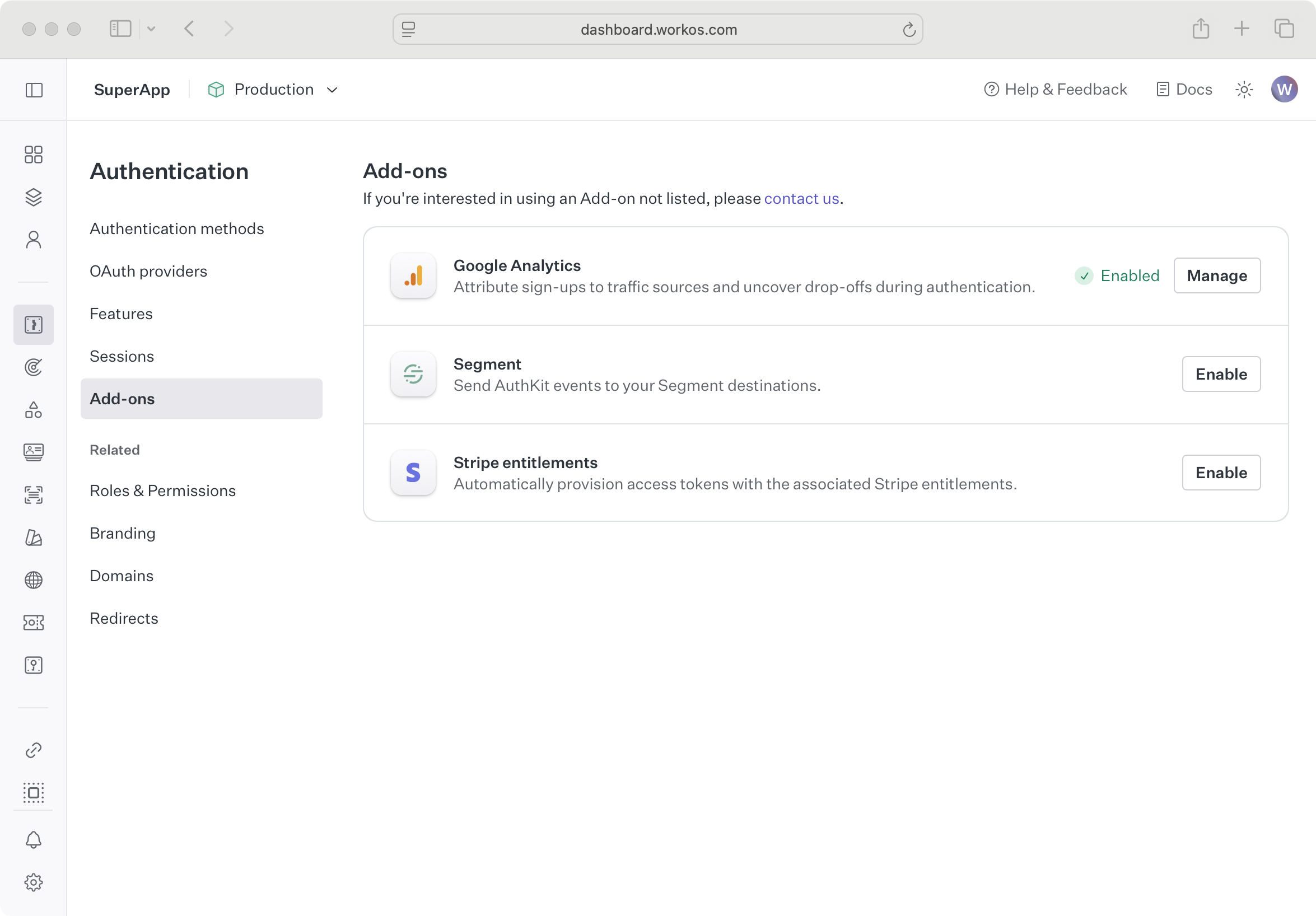 Google Analytics AuthKit Add-on enabled in the WorkOS Dashboard