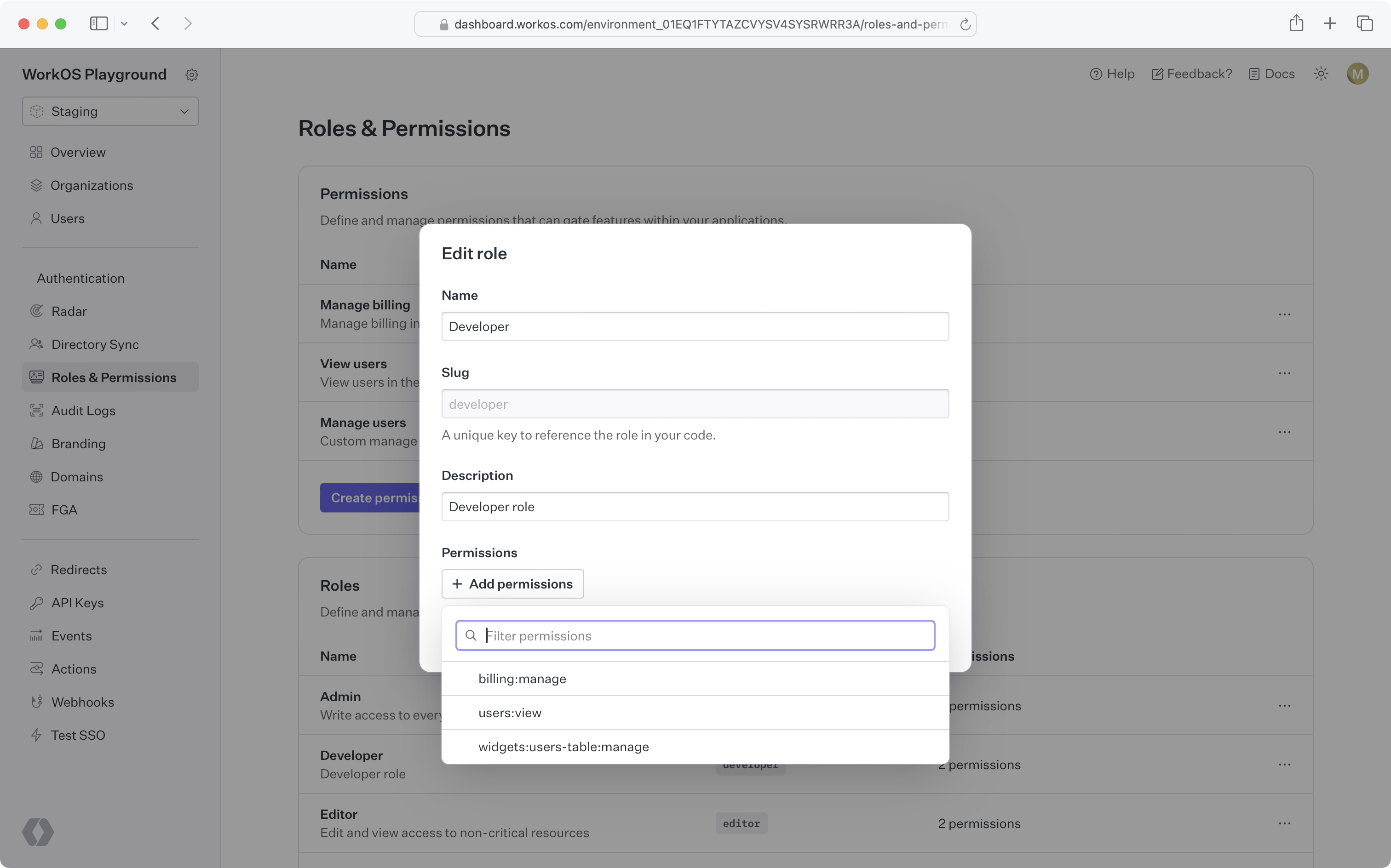 Assign permissions to a role