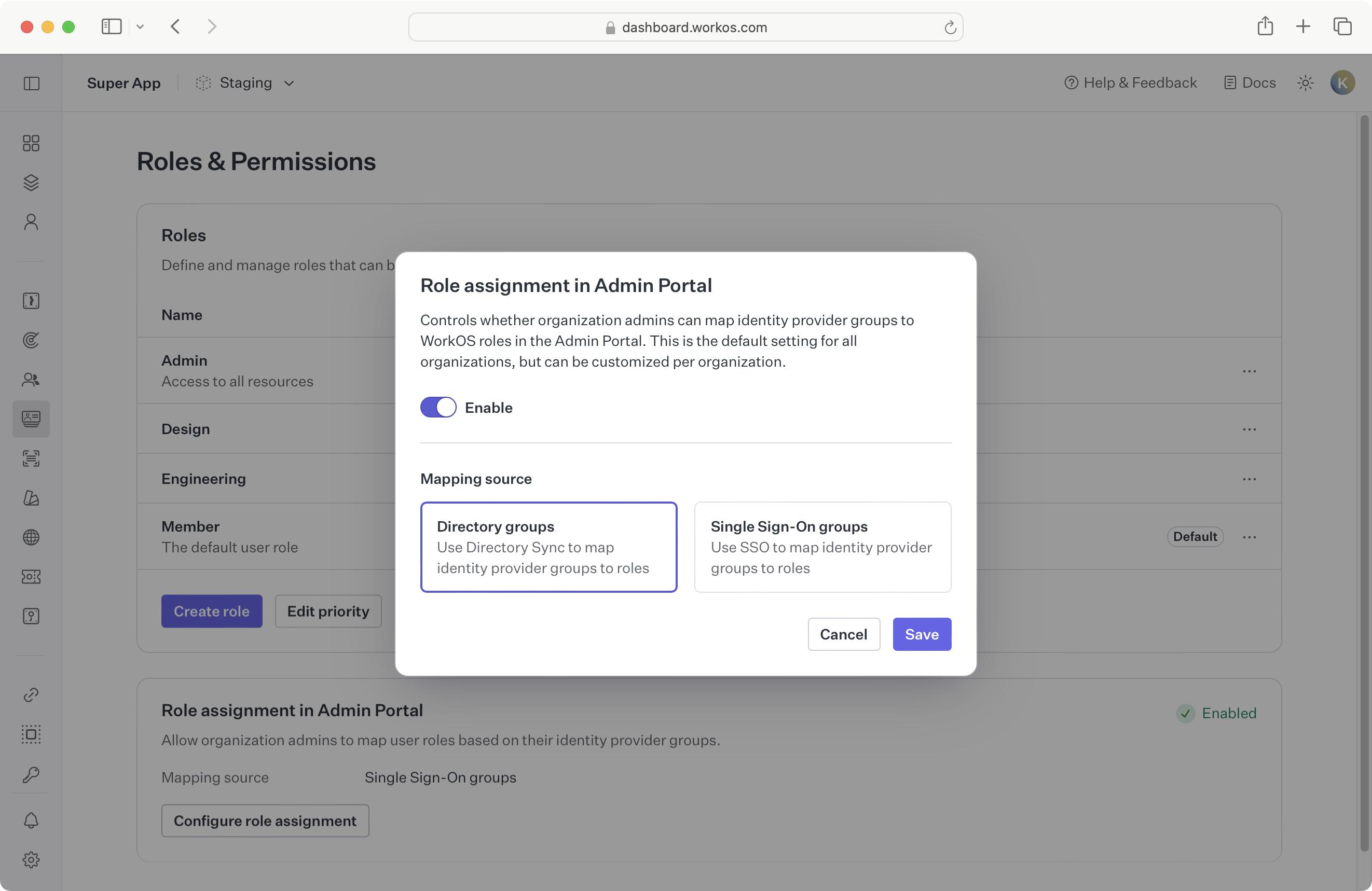 Enable directory group role assignment dashboard setting