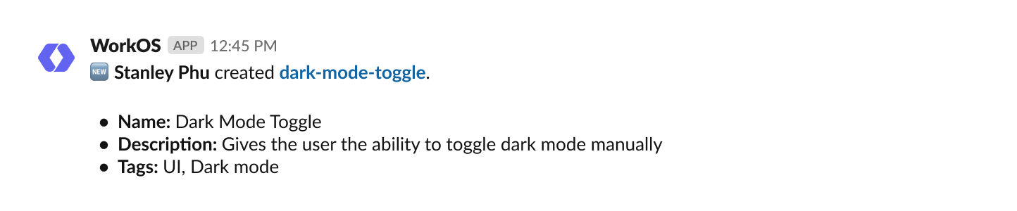 Sample message of a flag created event
