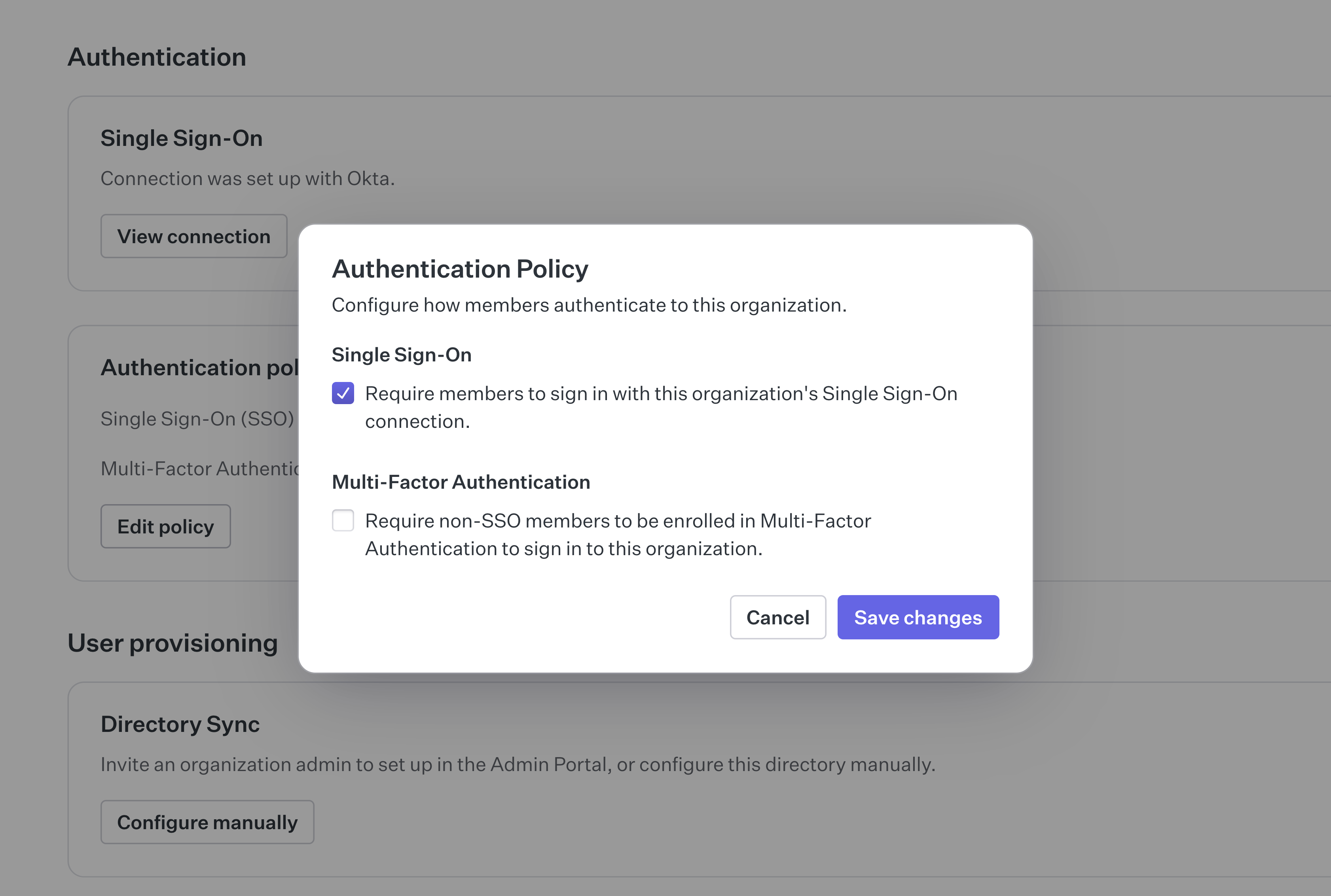 Applying authentication policy in the WorkOS dashboard