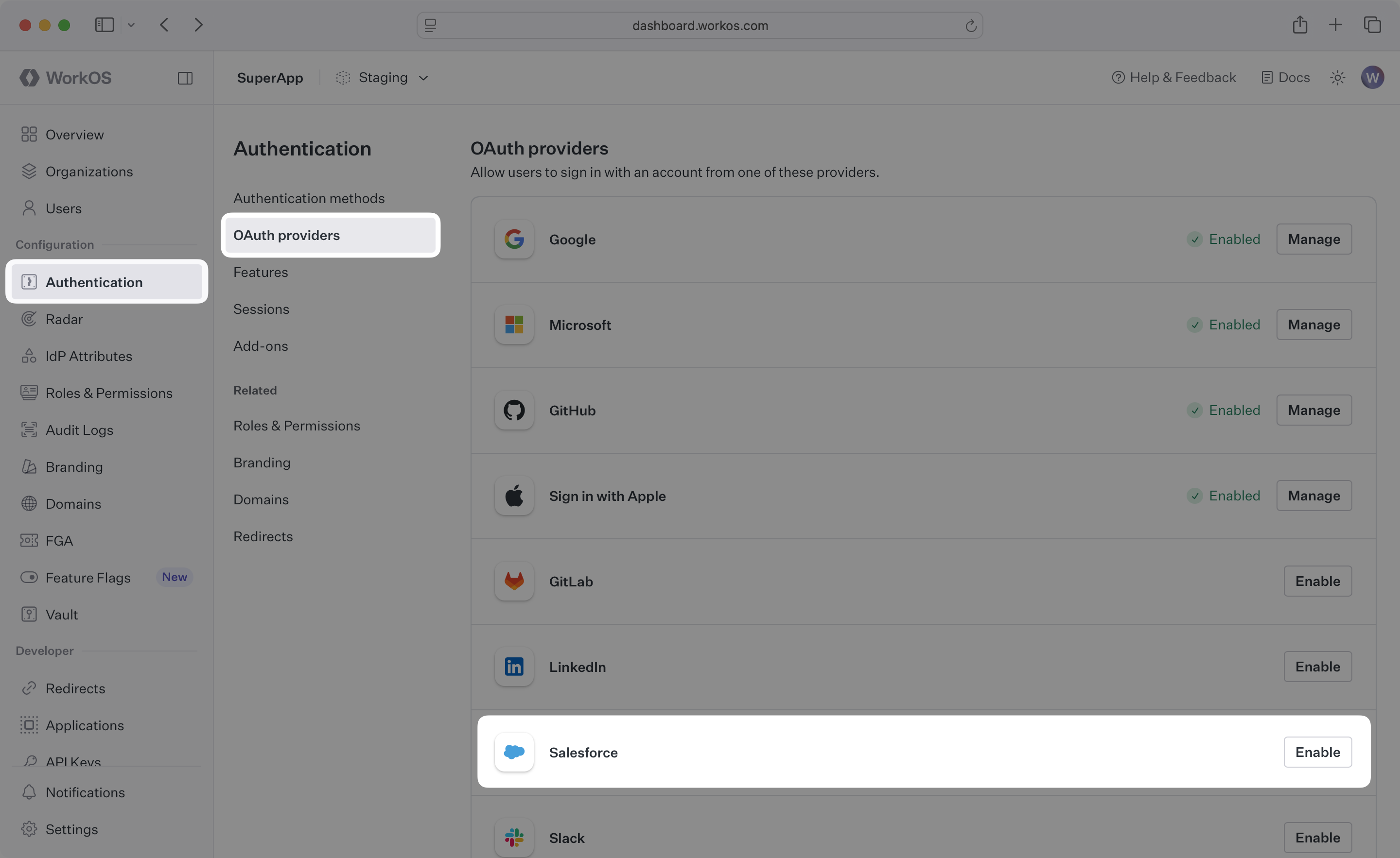 Open the Salesforce configuration dialog