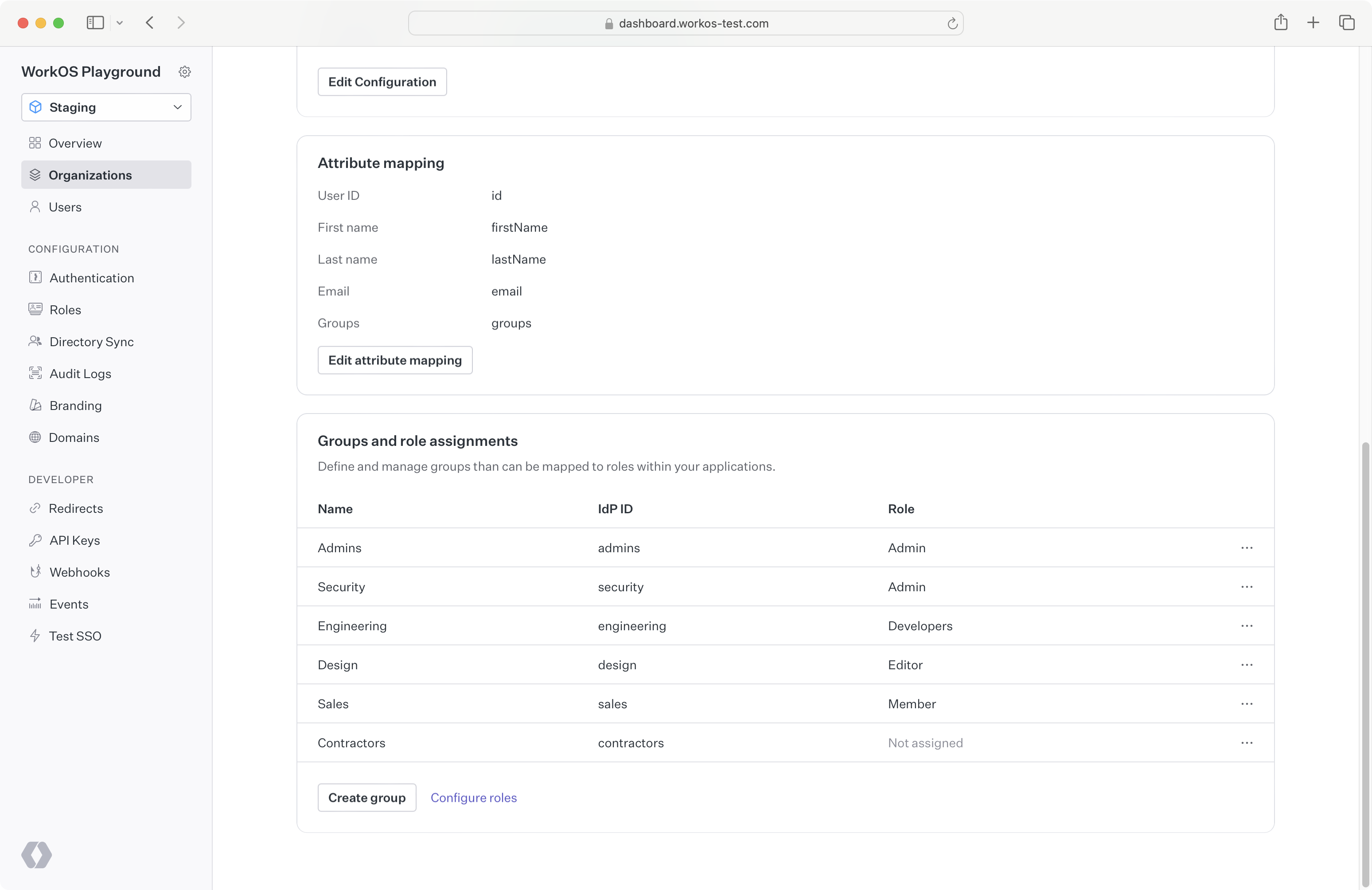 SSO group role assignment card