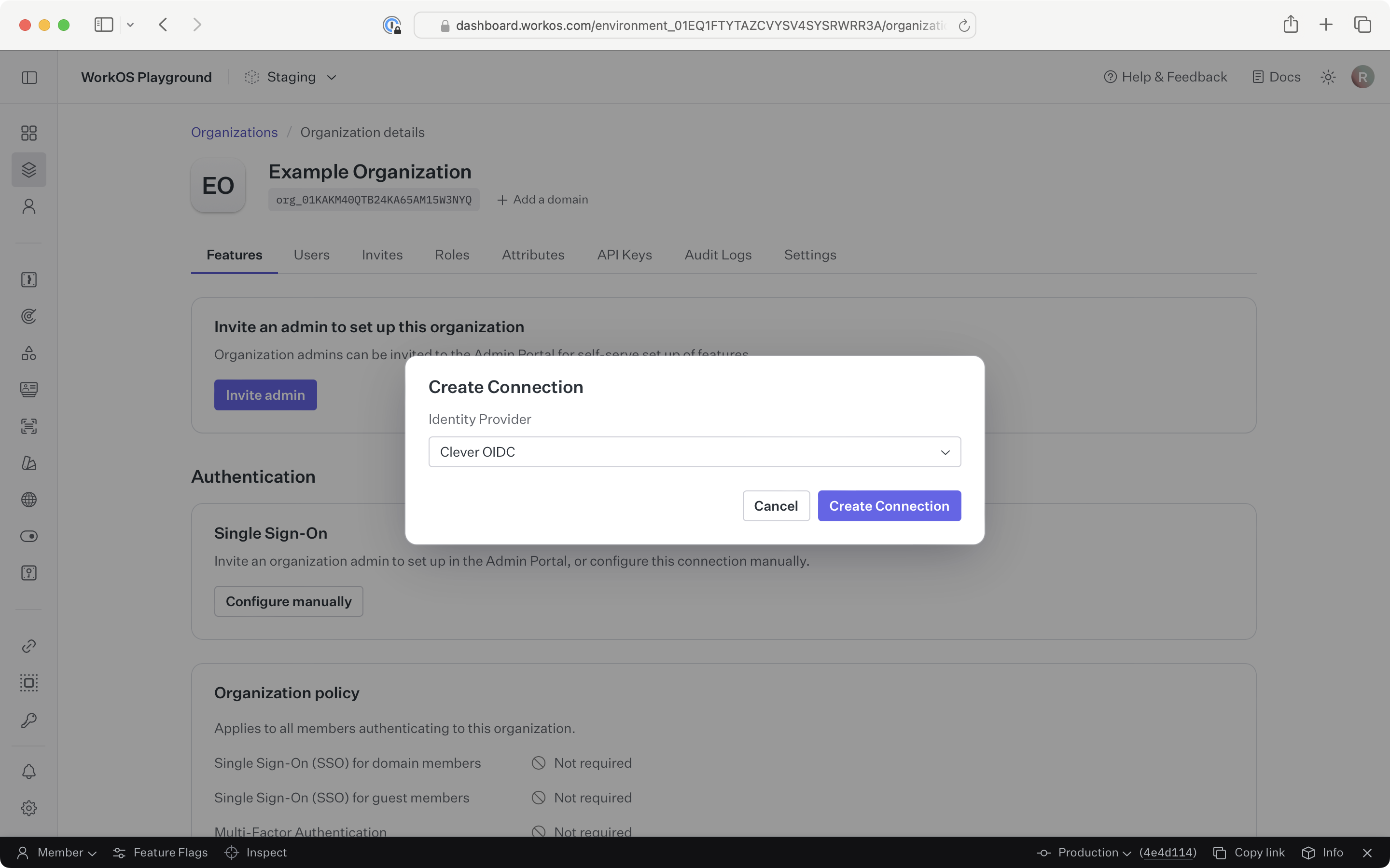 Create Connection form with Clever OIDC selected as Identity Provider