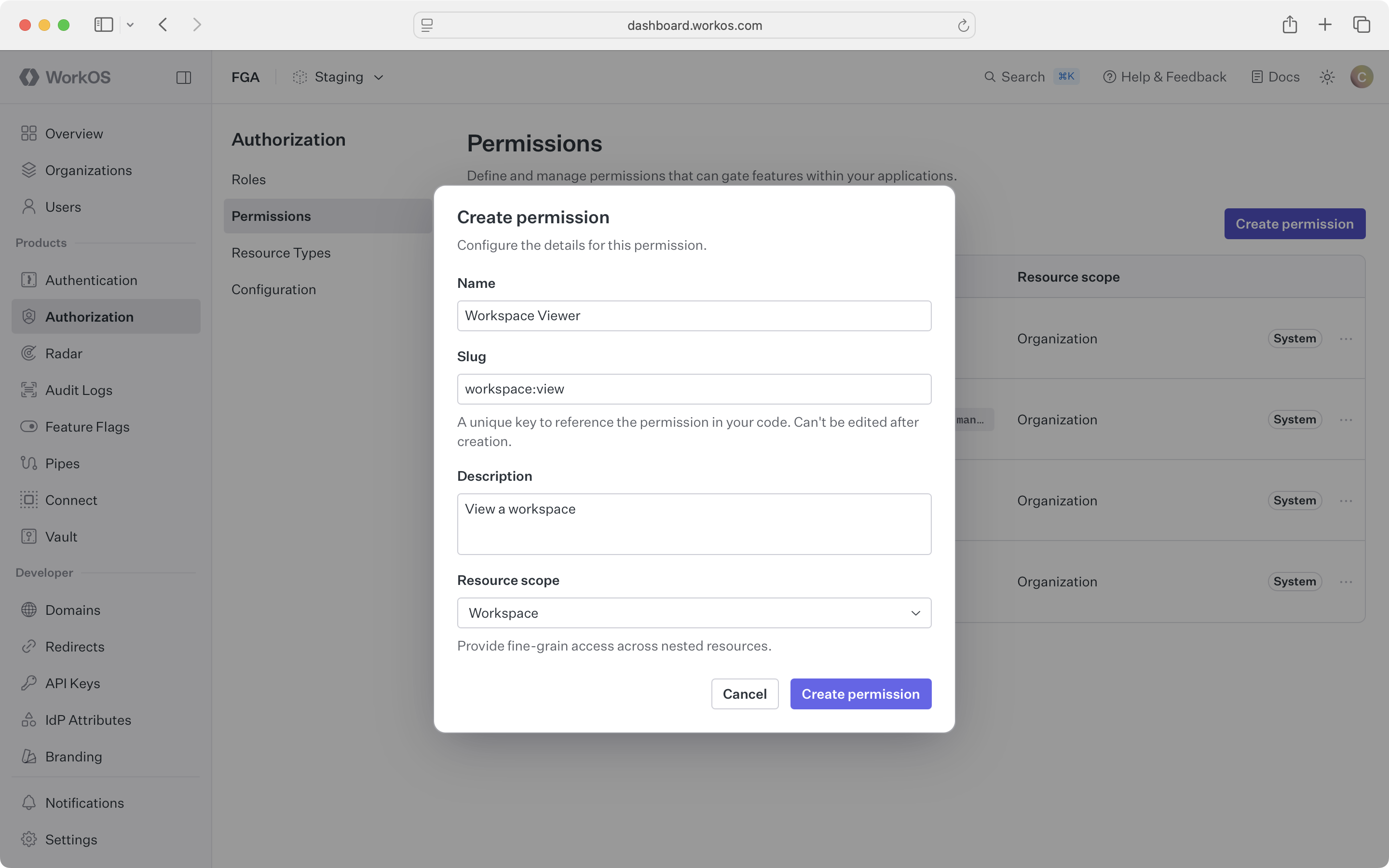 FGA workspace viewer permission