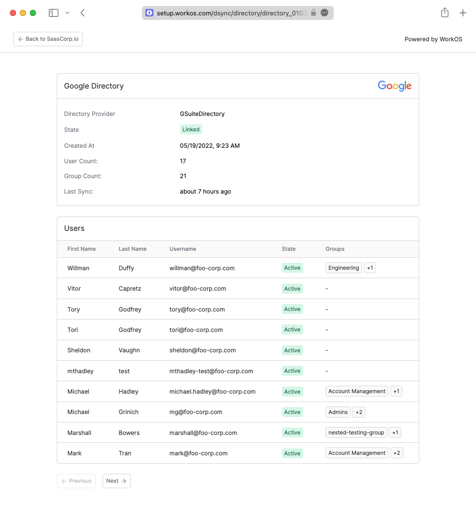 A screenshot showing Admin Portal Directory Sync screen details.