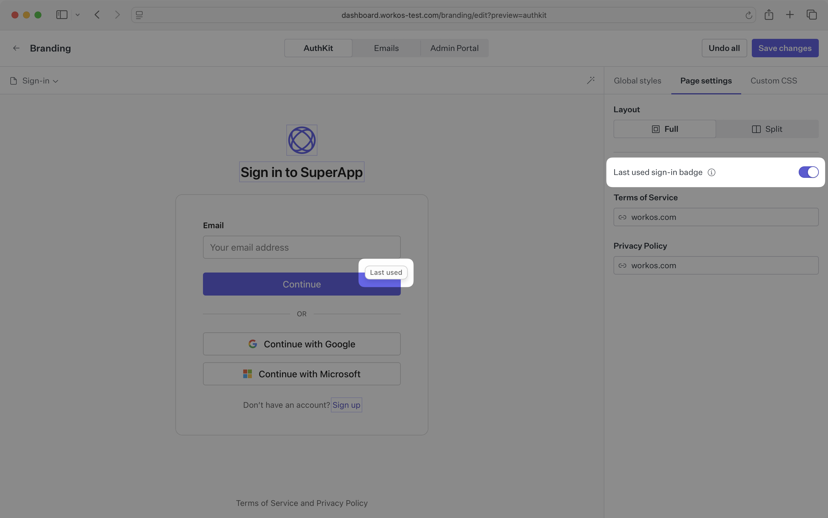AuthKit Last used sign-in badge