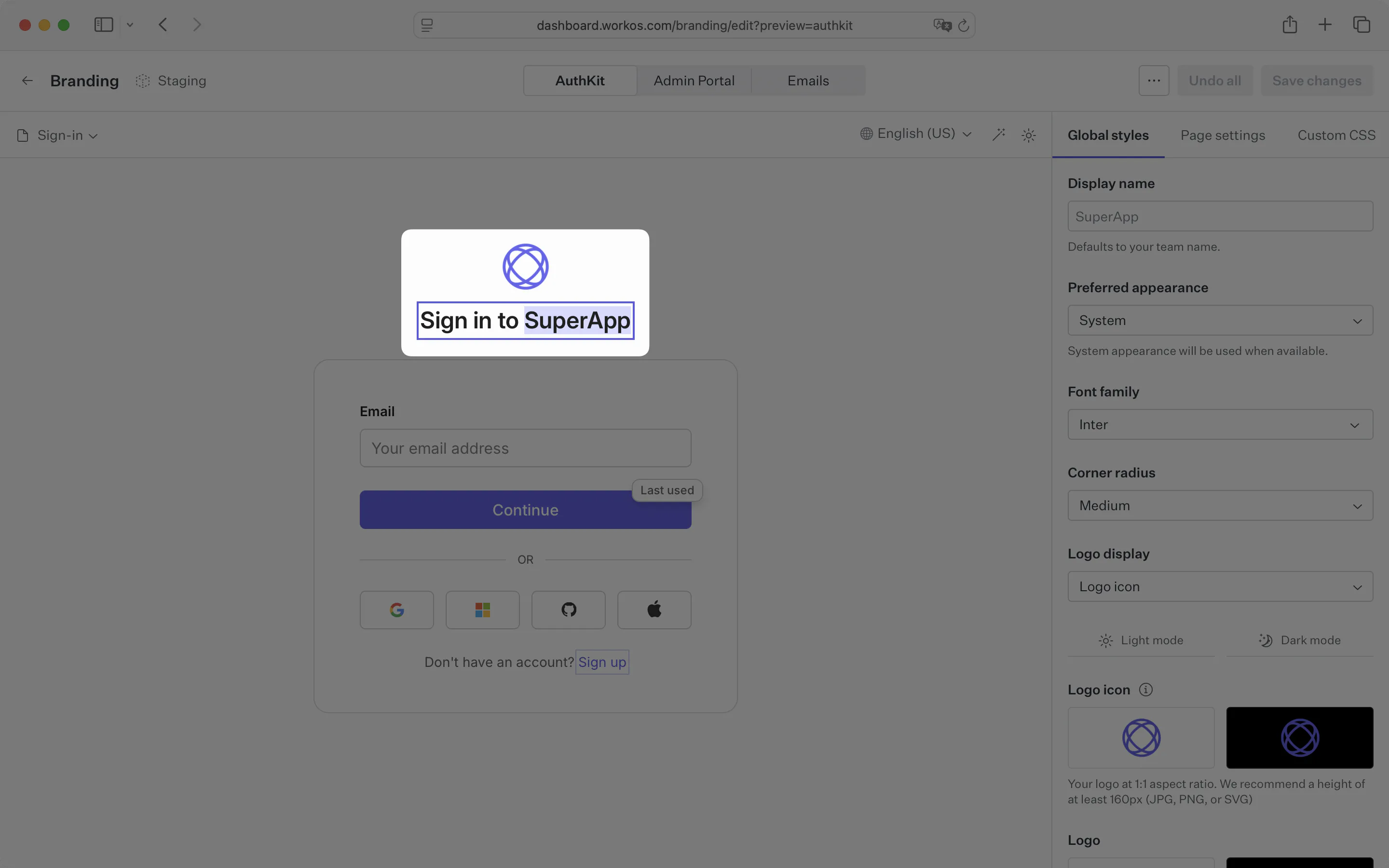 Text customization highlighted in the brand editor