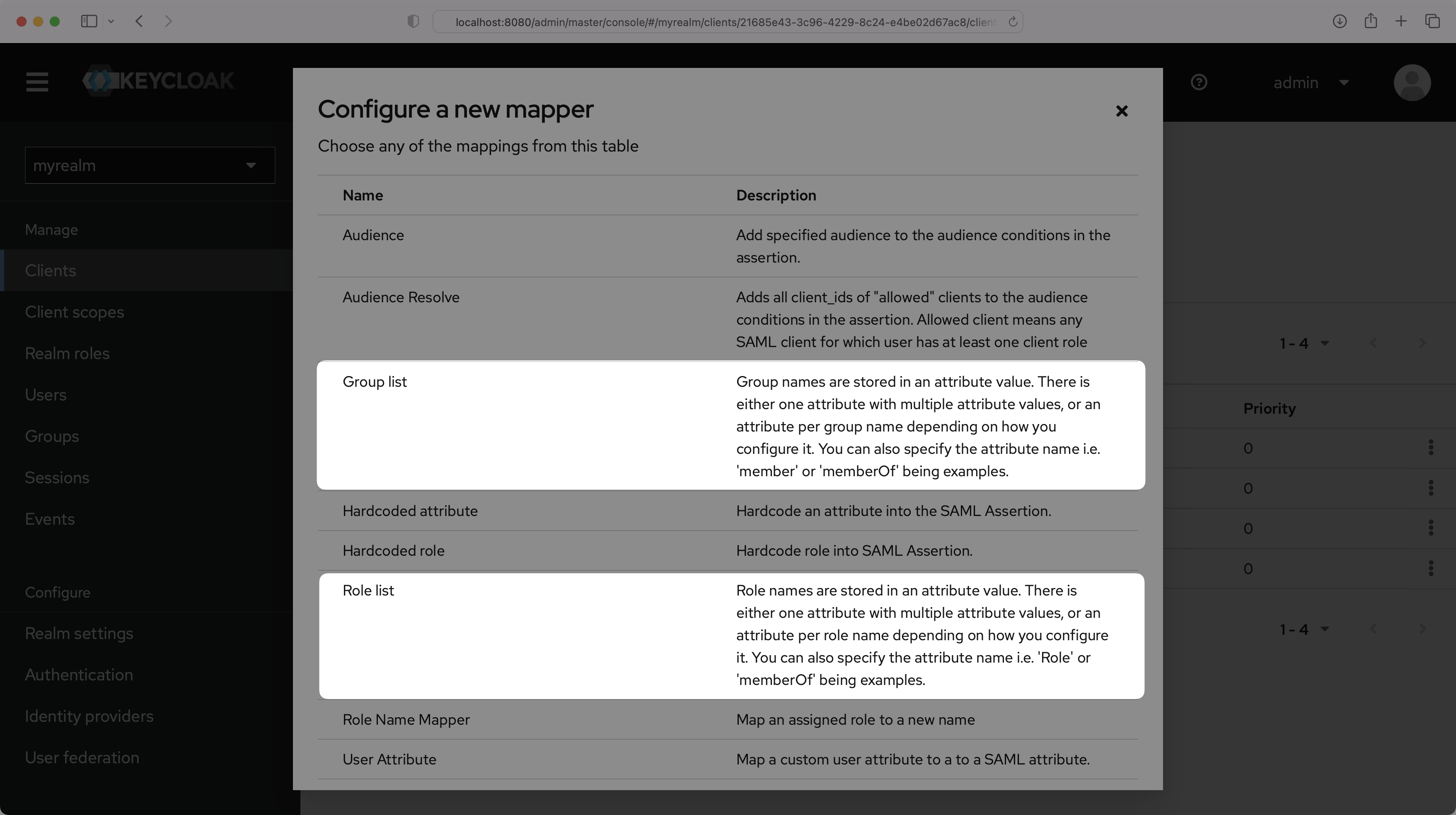 A screenshot showing what type of mapper to choose for a groups attribute.