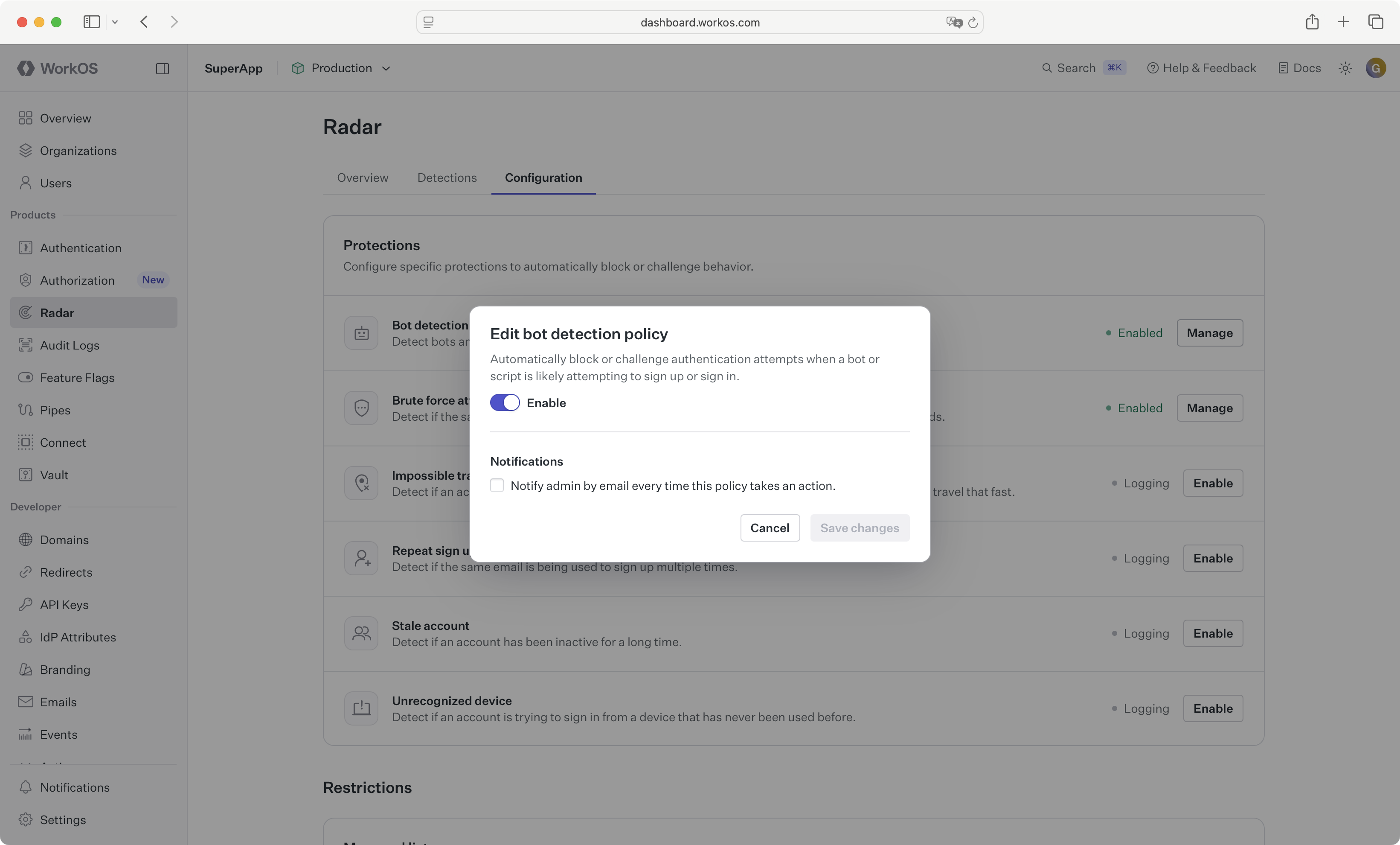 Radar bot configuration