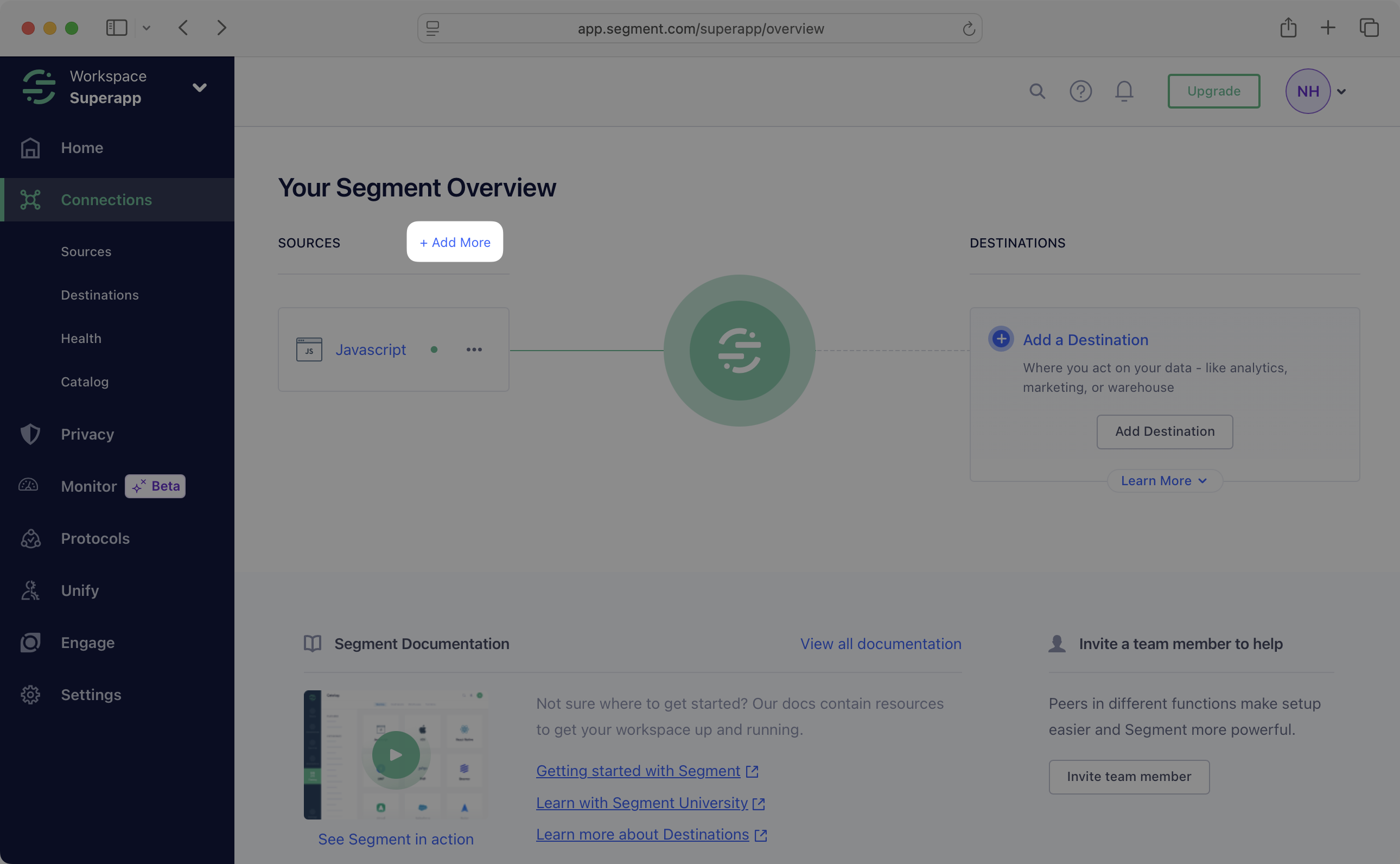 Add more link on the Connections page in Segment