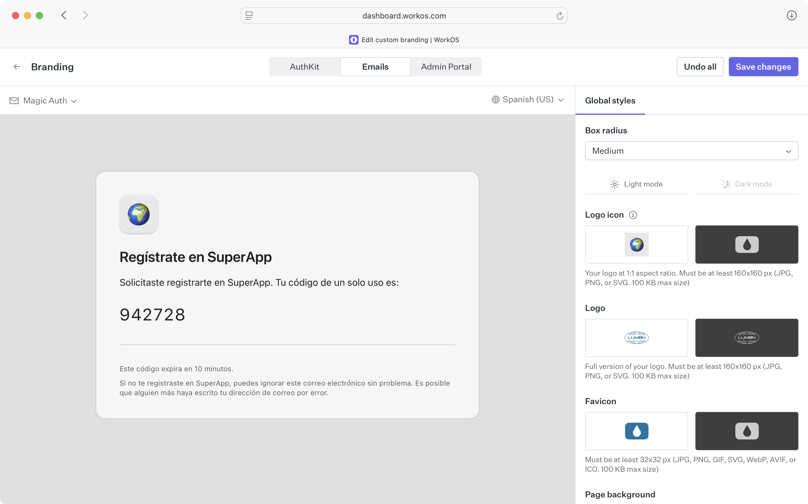 A preview of a user-facing email, translated in Spanish