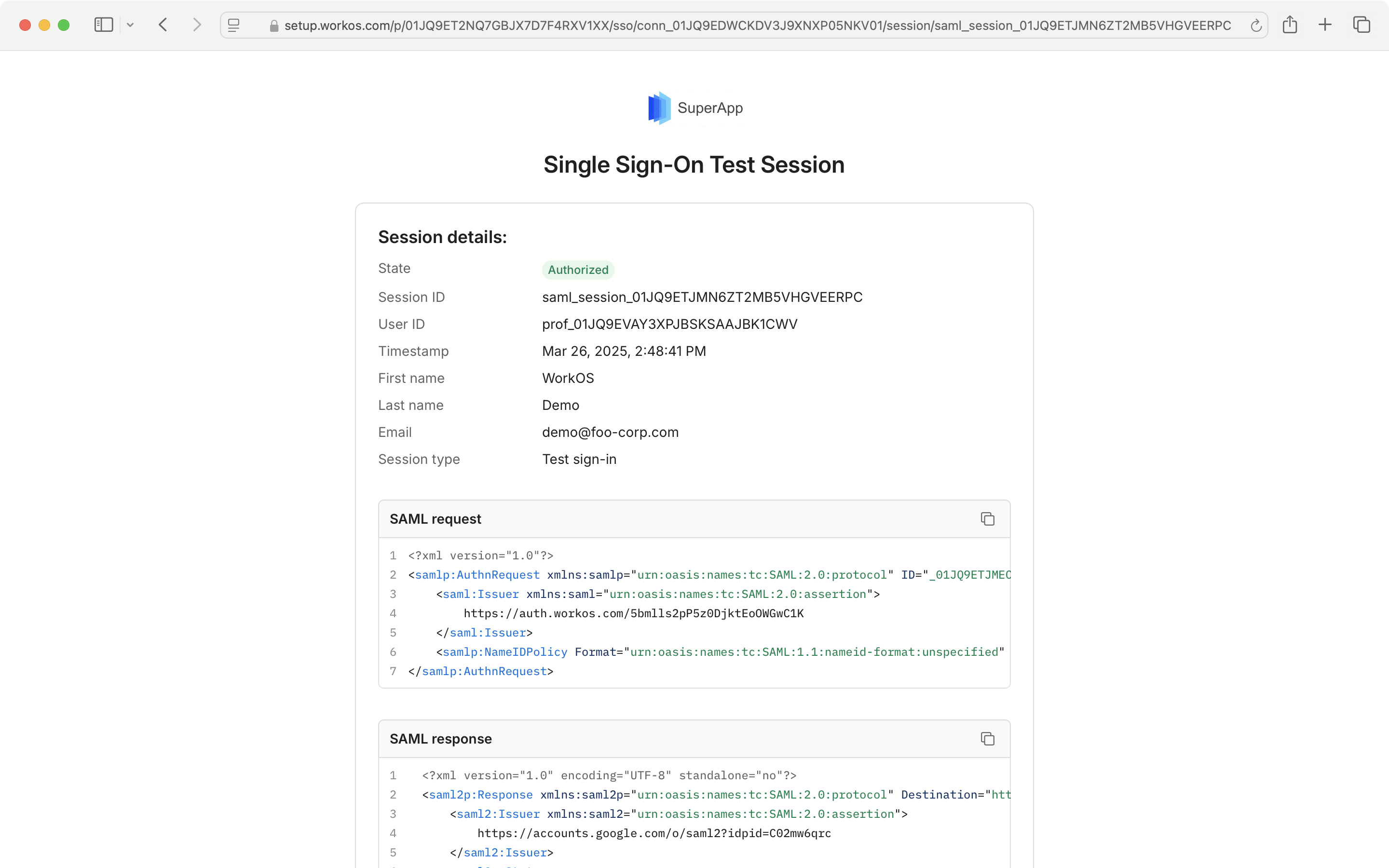 A screenshot showing the "Session Details" within the Admin Portal SSO screen.
