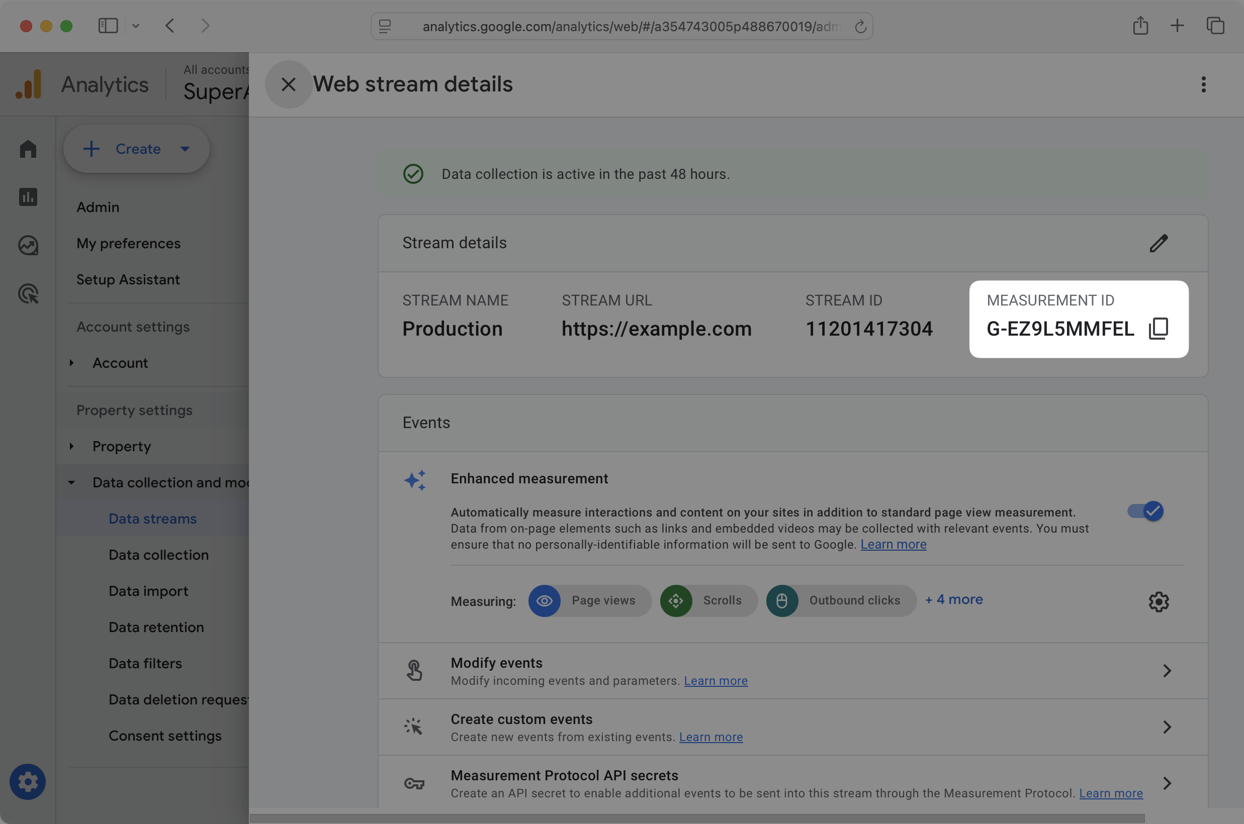 Measurement ID on the Google Analytics website