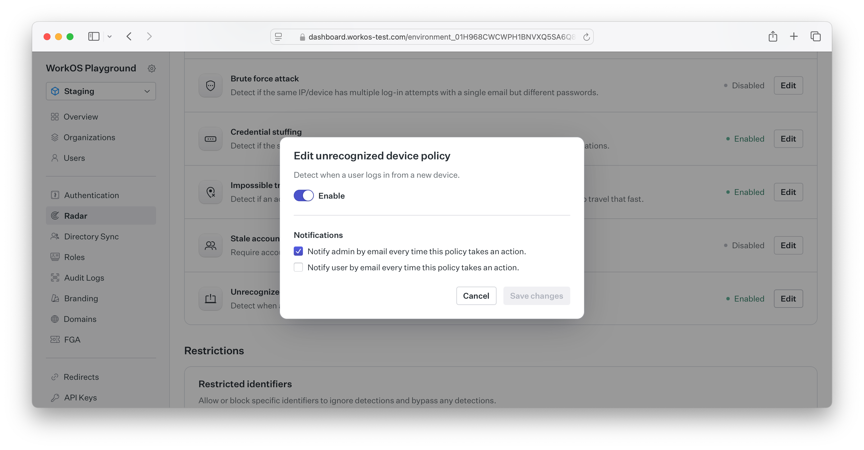 Radar unrecognized device configuration