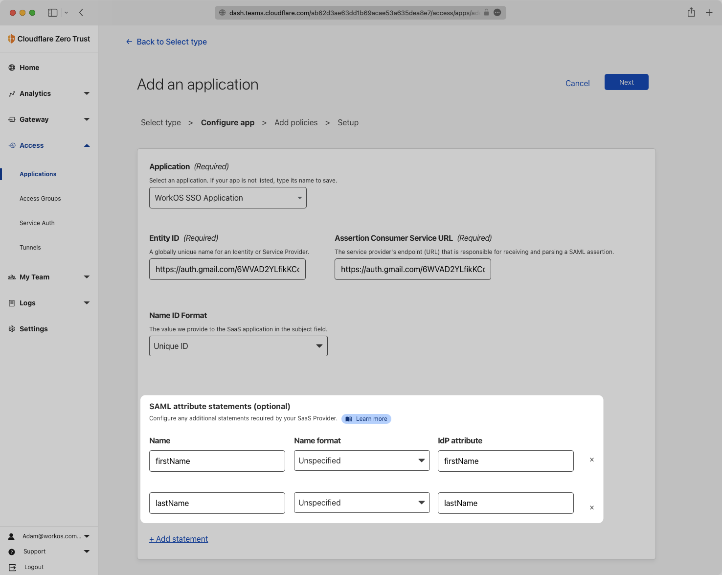 A screenshot showing where to configure Cloudflare attribute mapping.