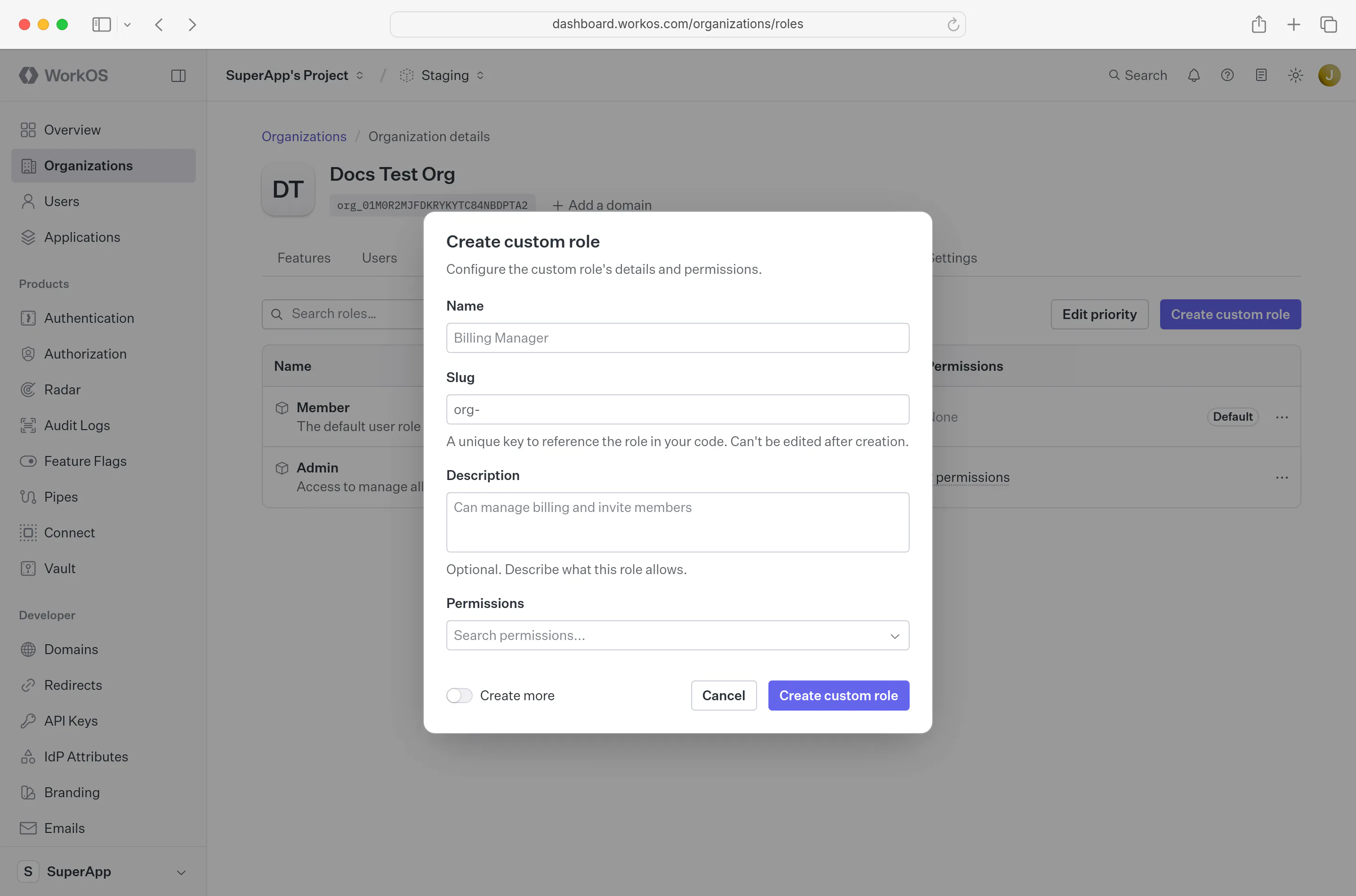 Create a custom role