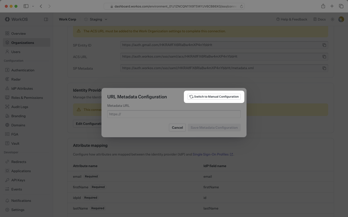 Switch to Manual Configuration