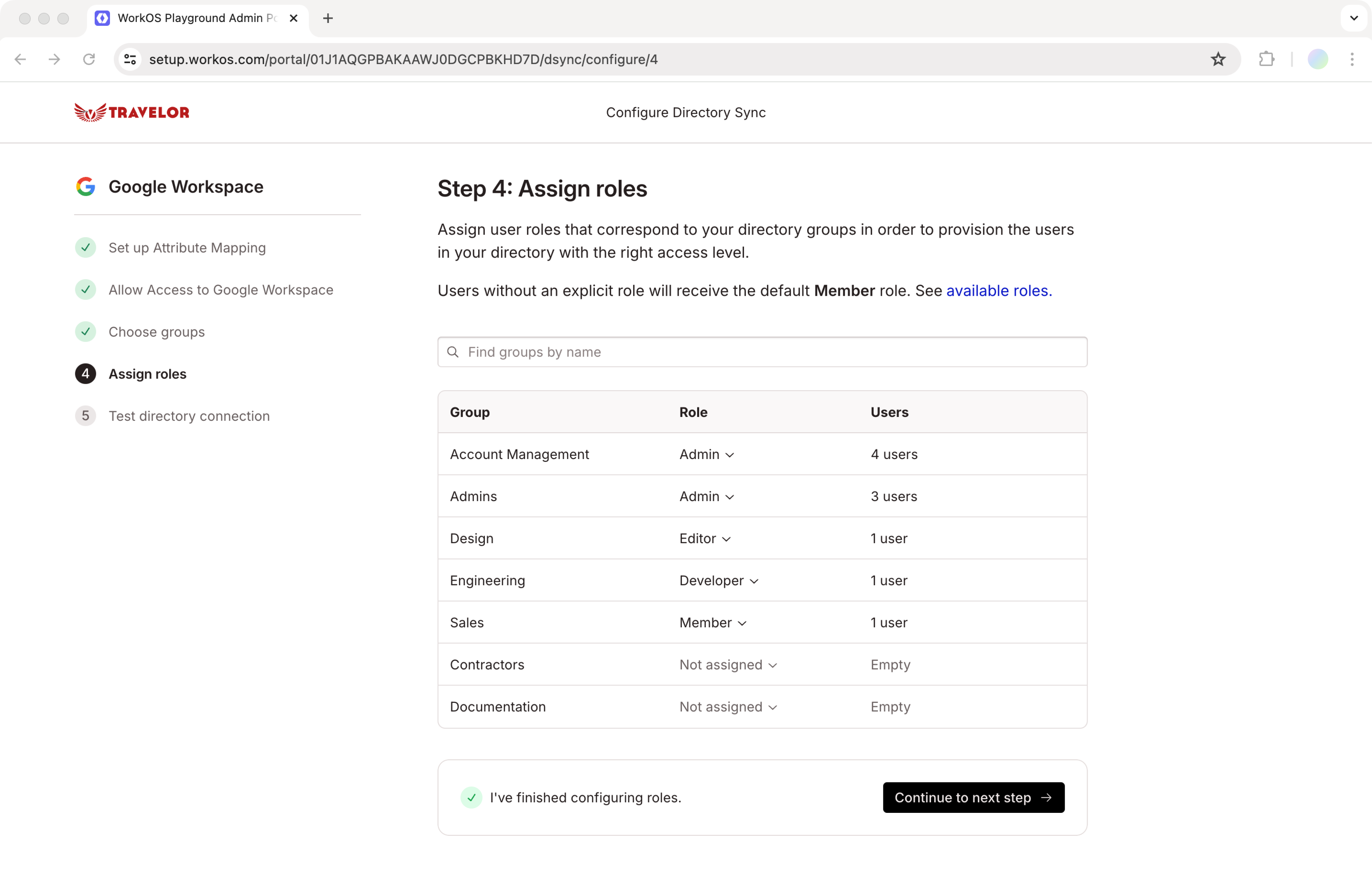 Screenshot of admin portal with role assignment step