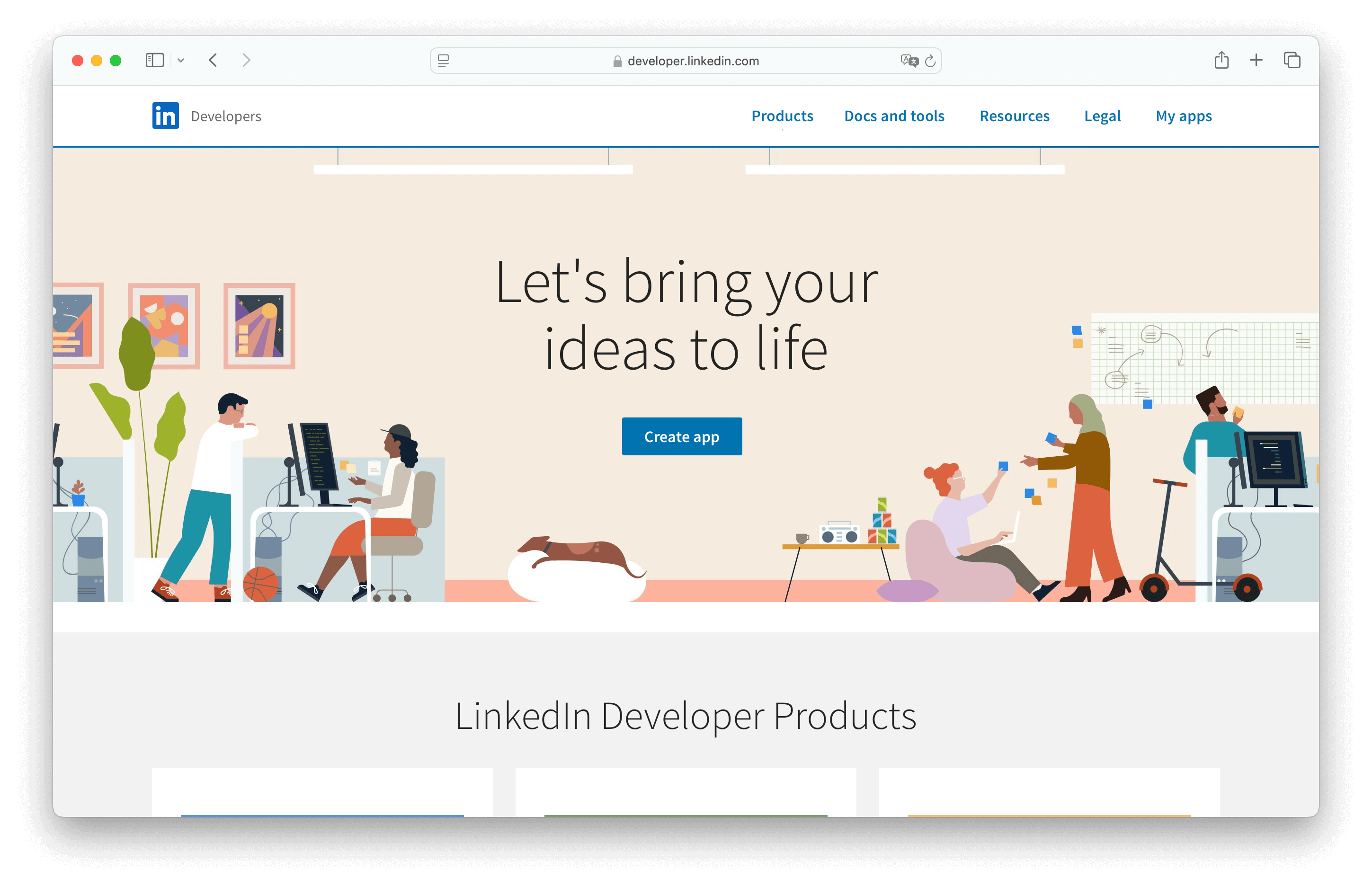 The LinkedIn page to register a new OAuth application.