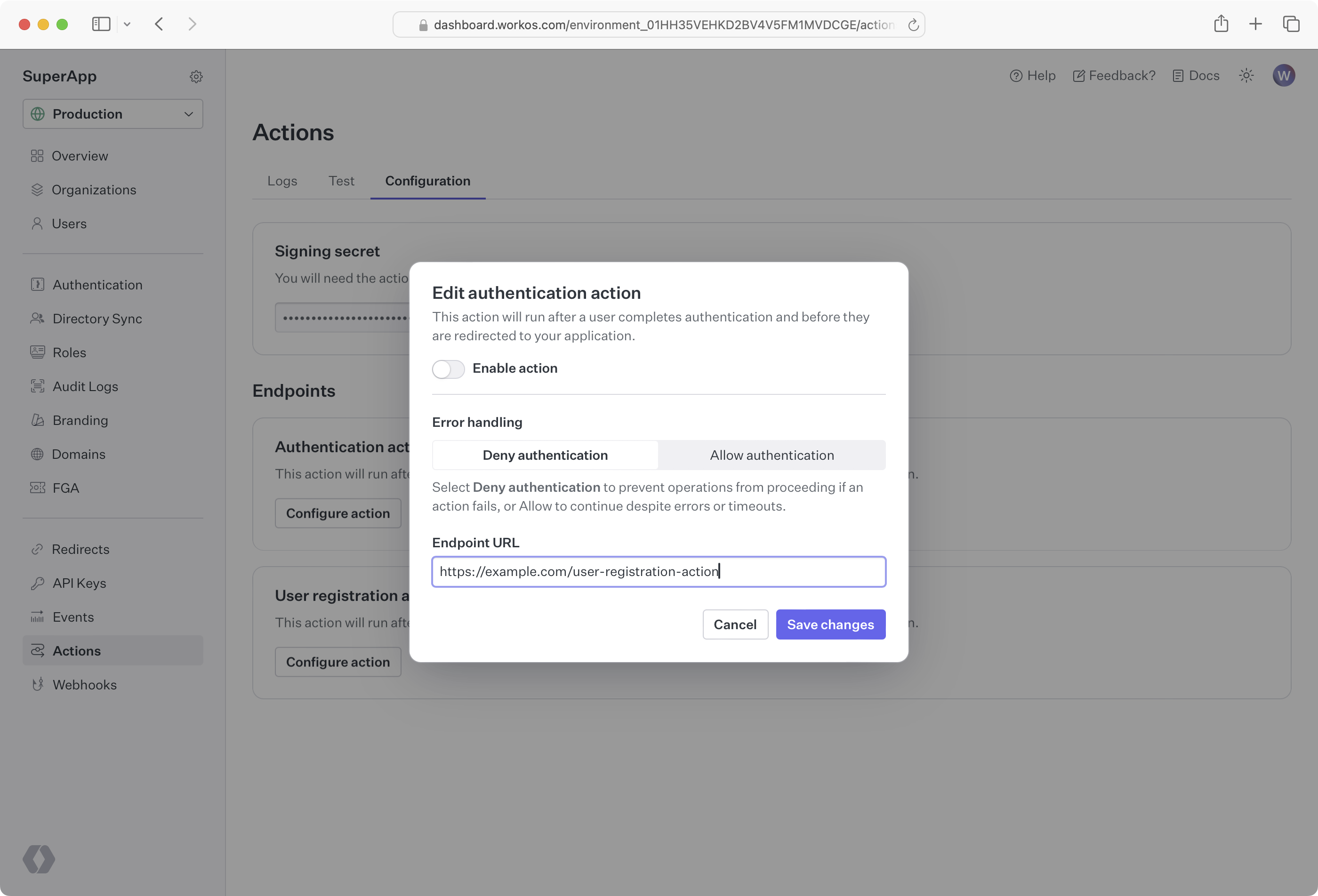 WorkOS Dashboard Actions UI