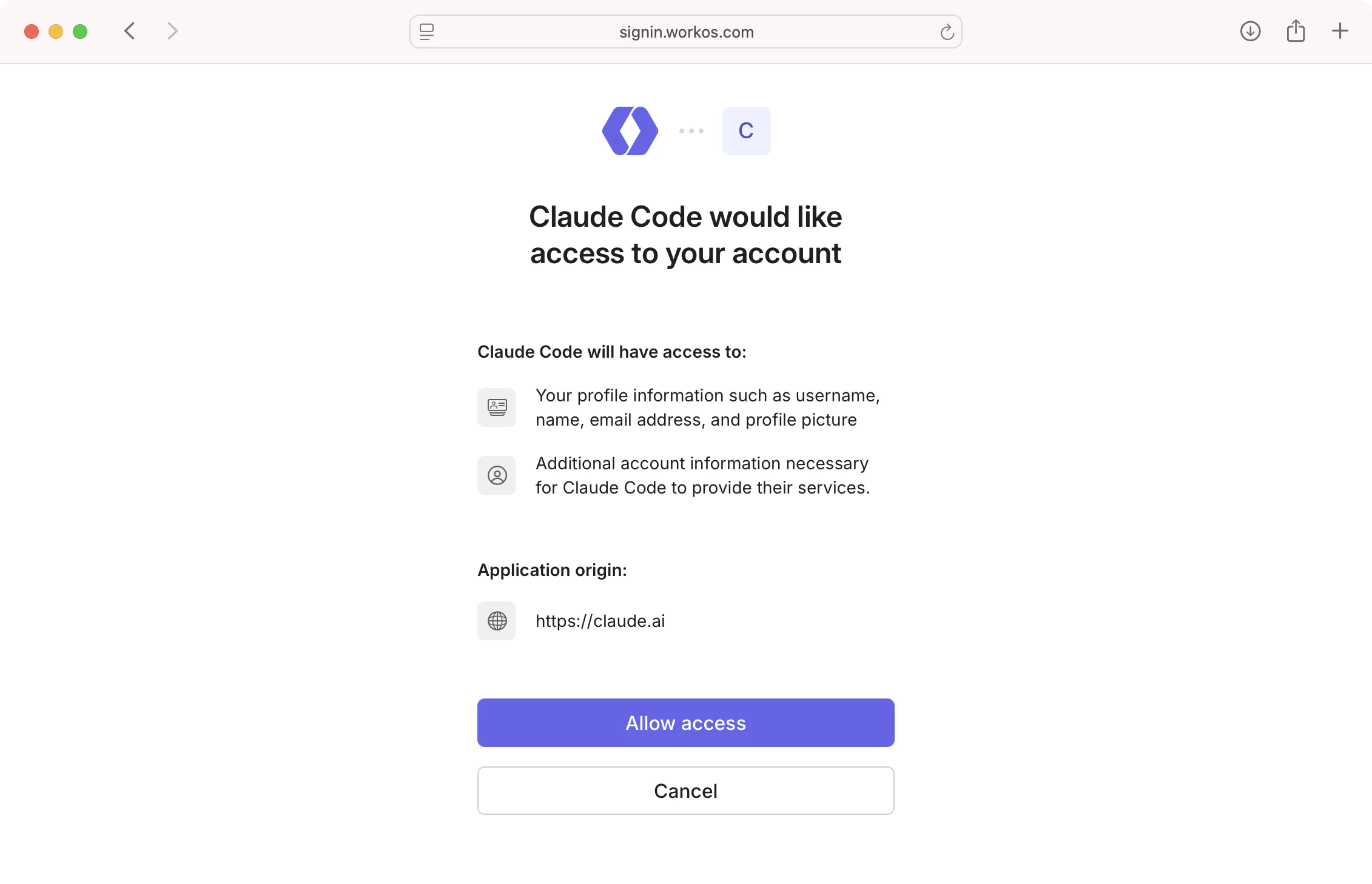 WorkOS MCP OAuth consent screen