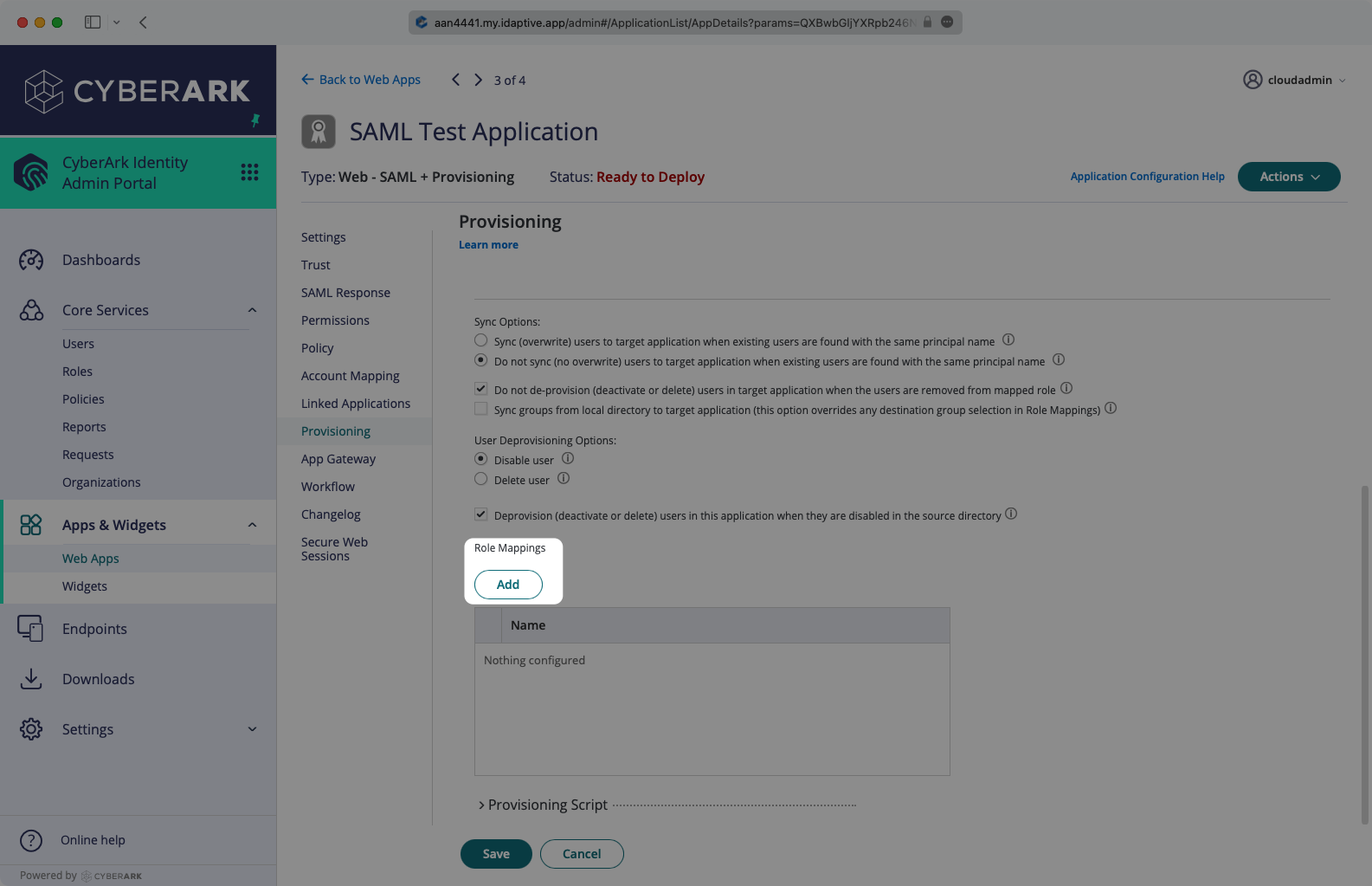 A screenshot showing where to select “Add” in the CyberArk dashboard.