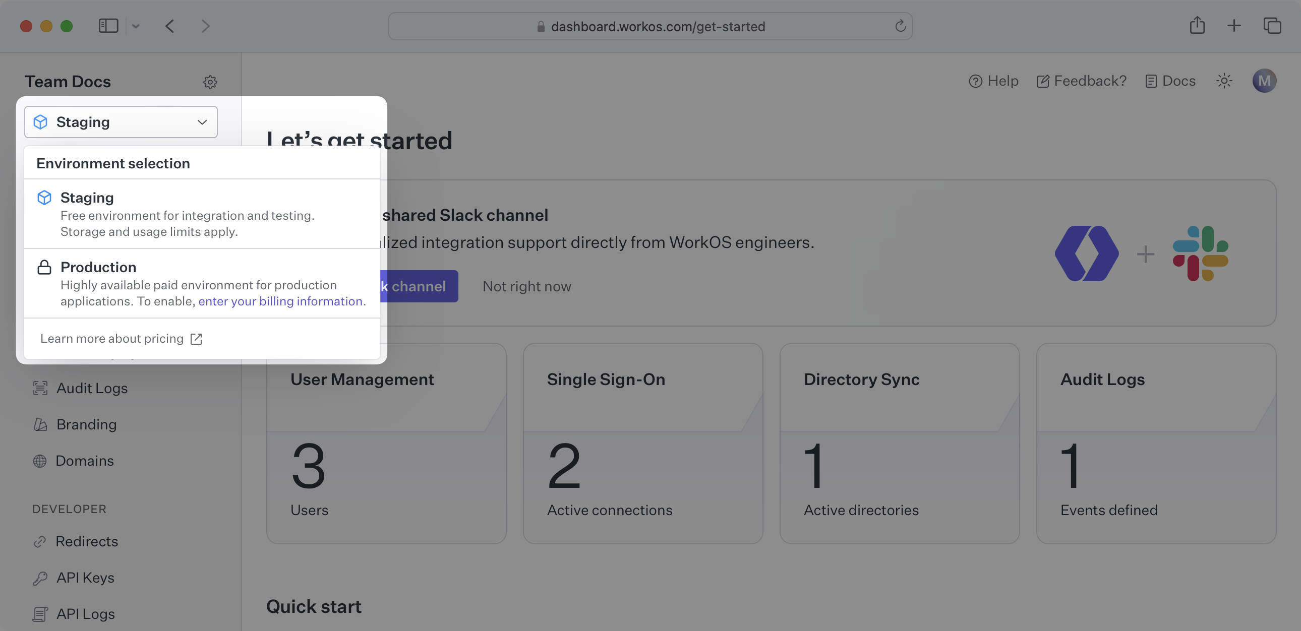 Select the desired WorkOS environment from the navigation.