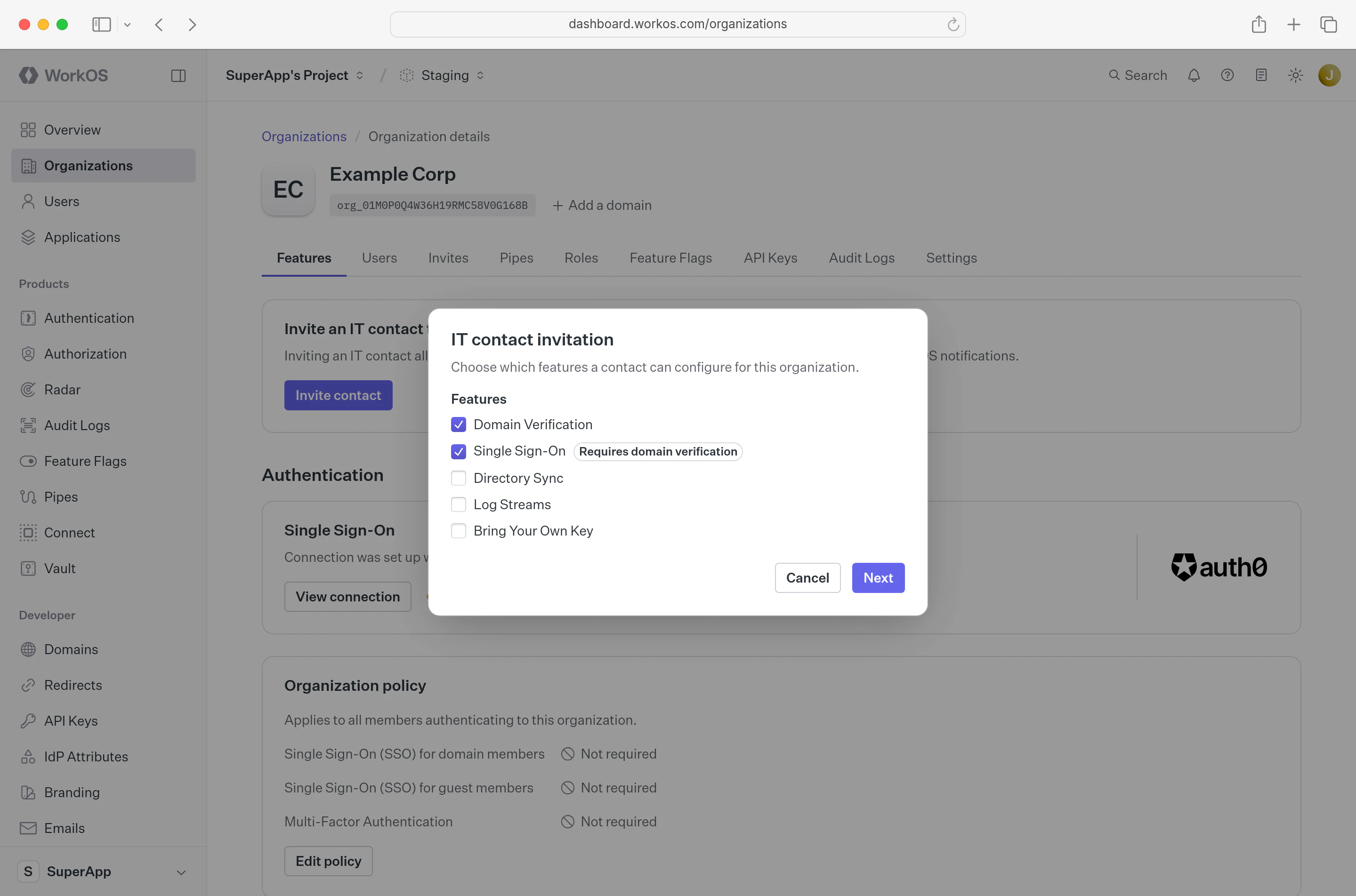 Invite an admin dialog