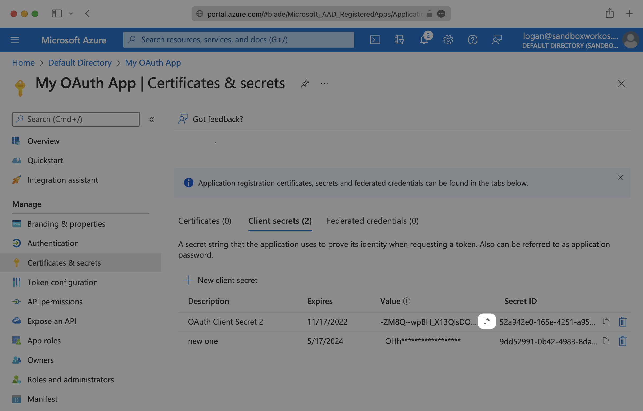 Where to copy the Entra ID Client Secret.