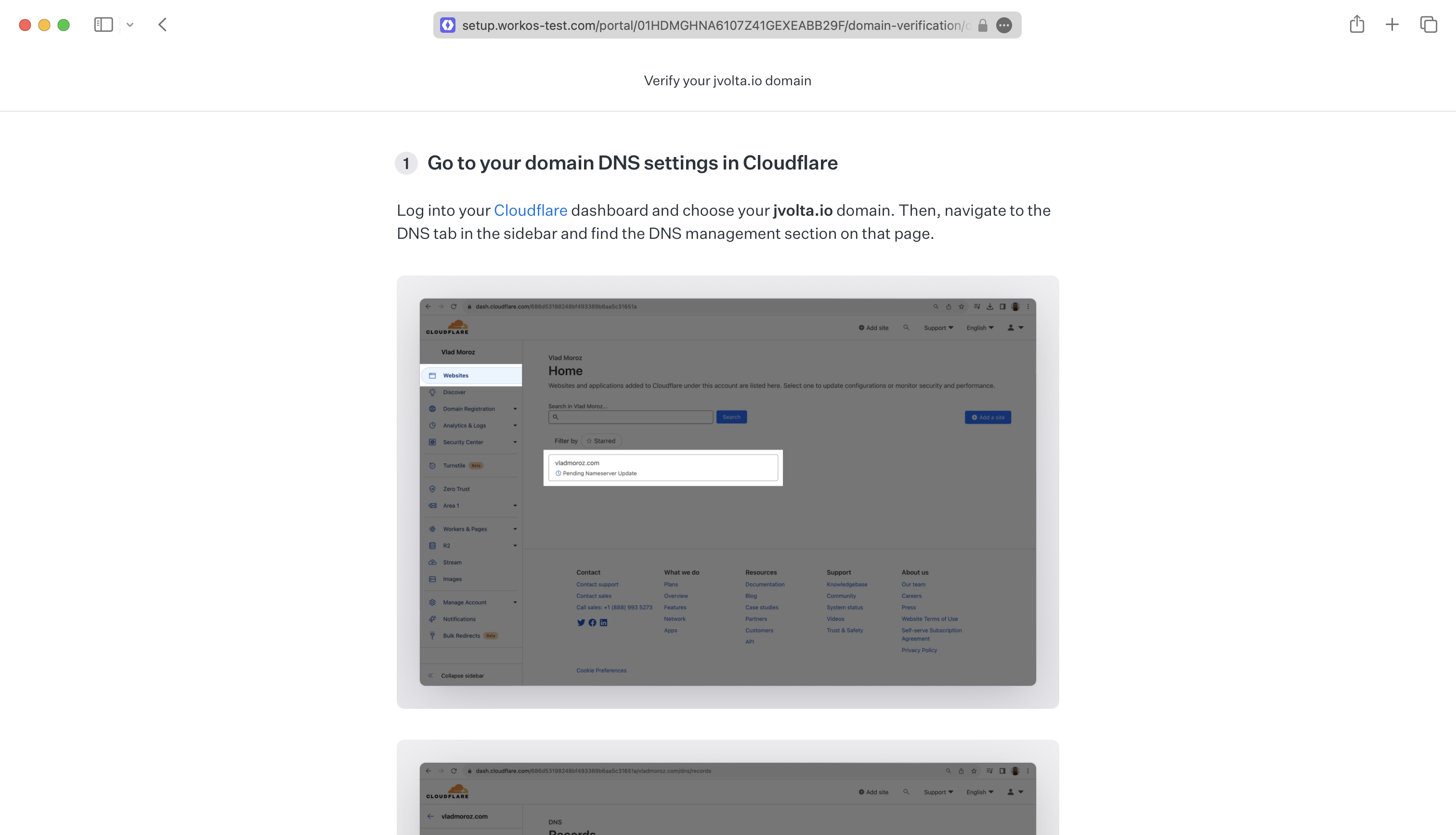 A screenshot showing the Admin Portal domain DNS instructions.