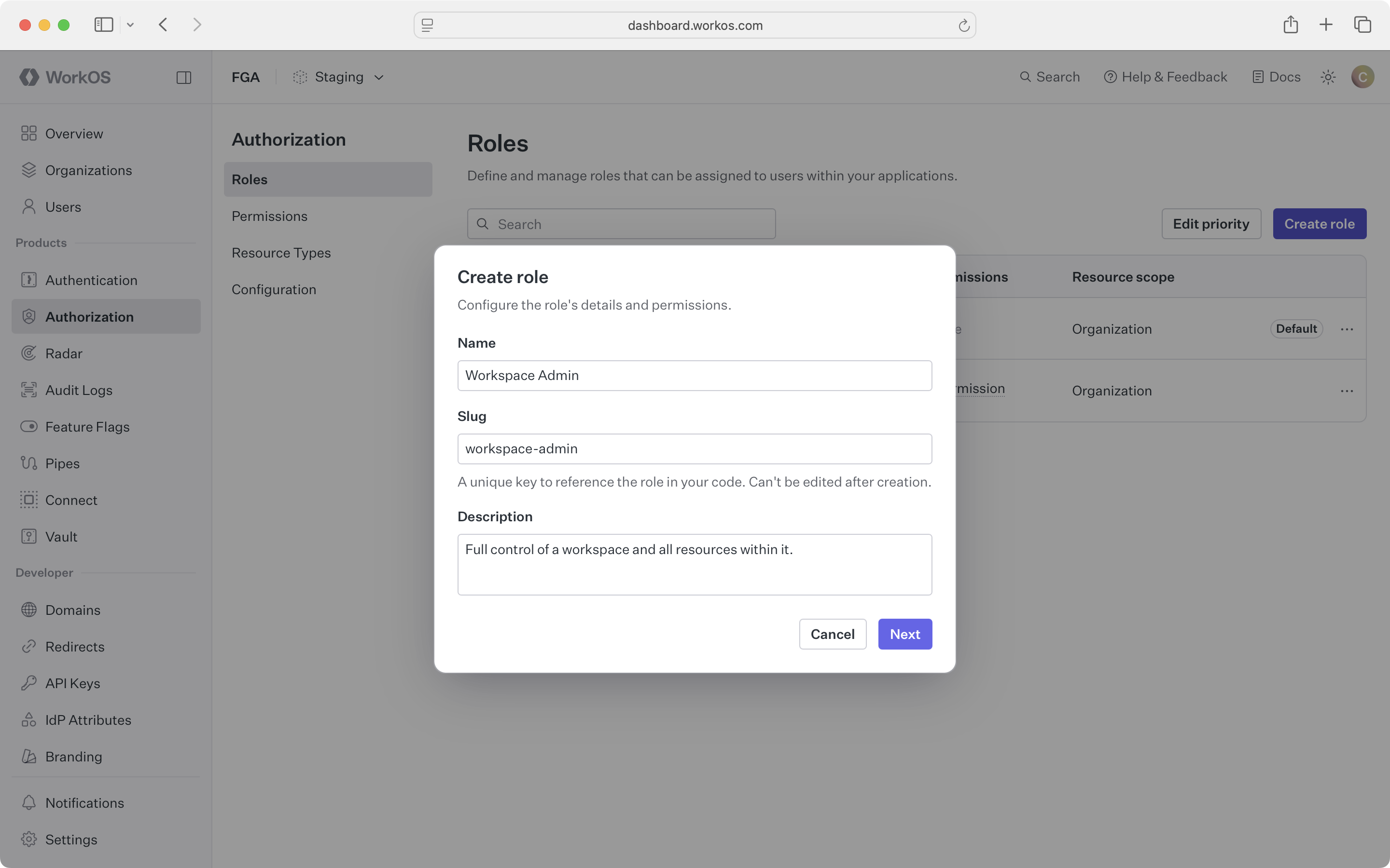 FGA create role set details