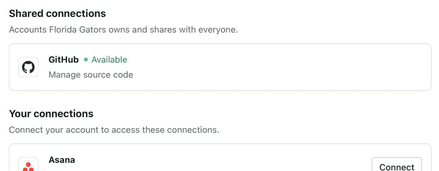 The Pipes widget with a Shared connections section above Your connections