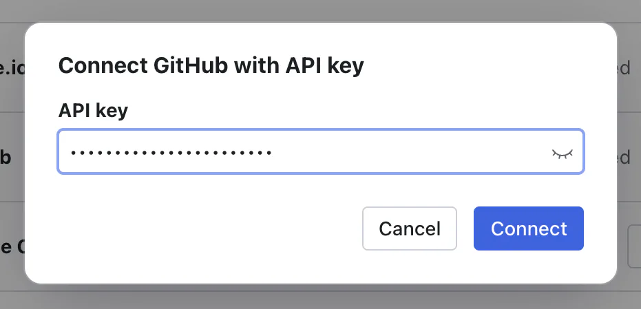 Pipes widget showing the API key entry form for an API key provider