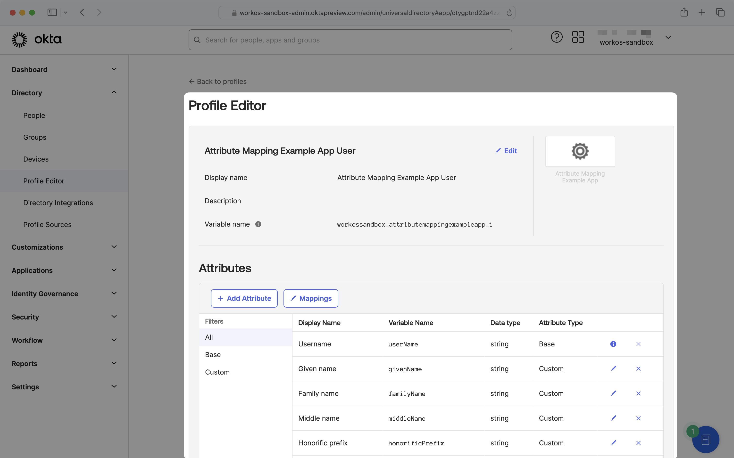 Okta application profile editor