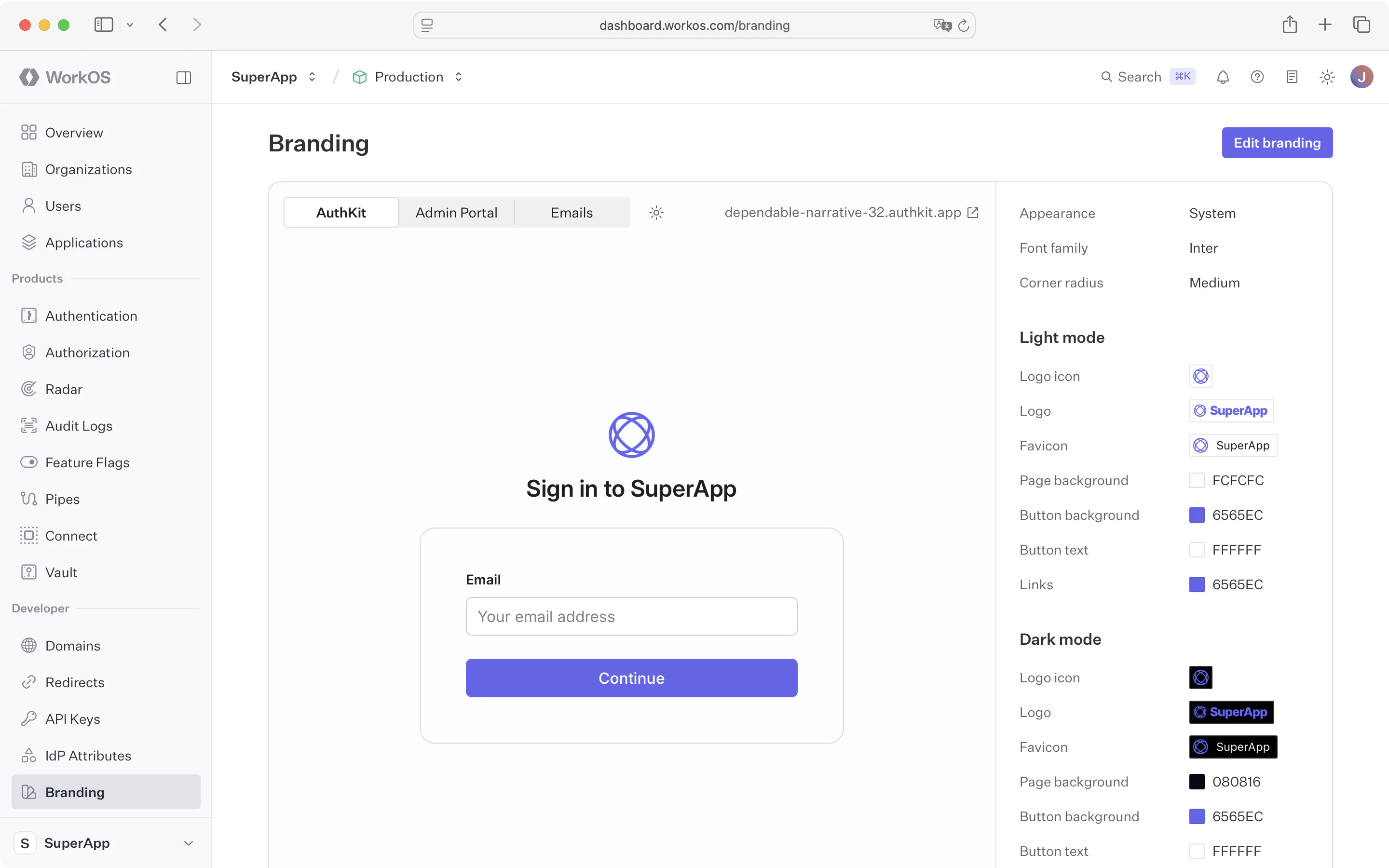 Branding in the dashboard