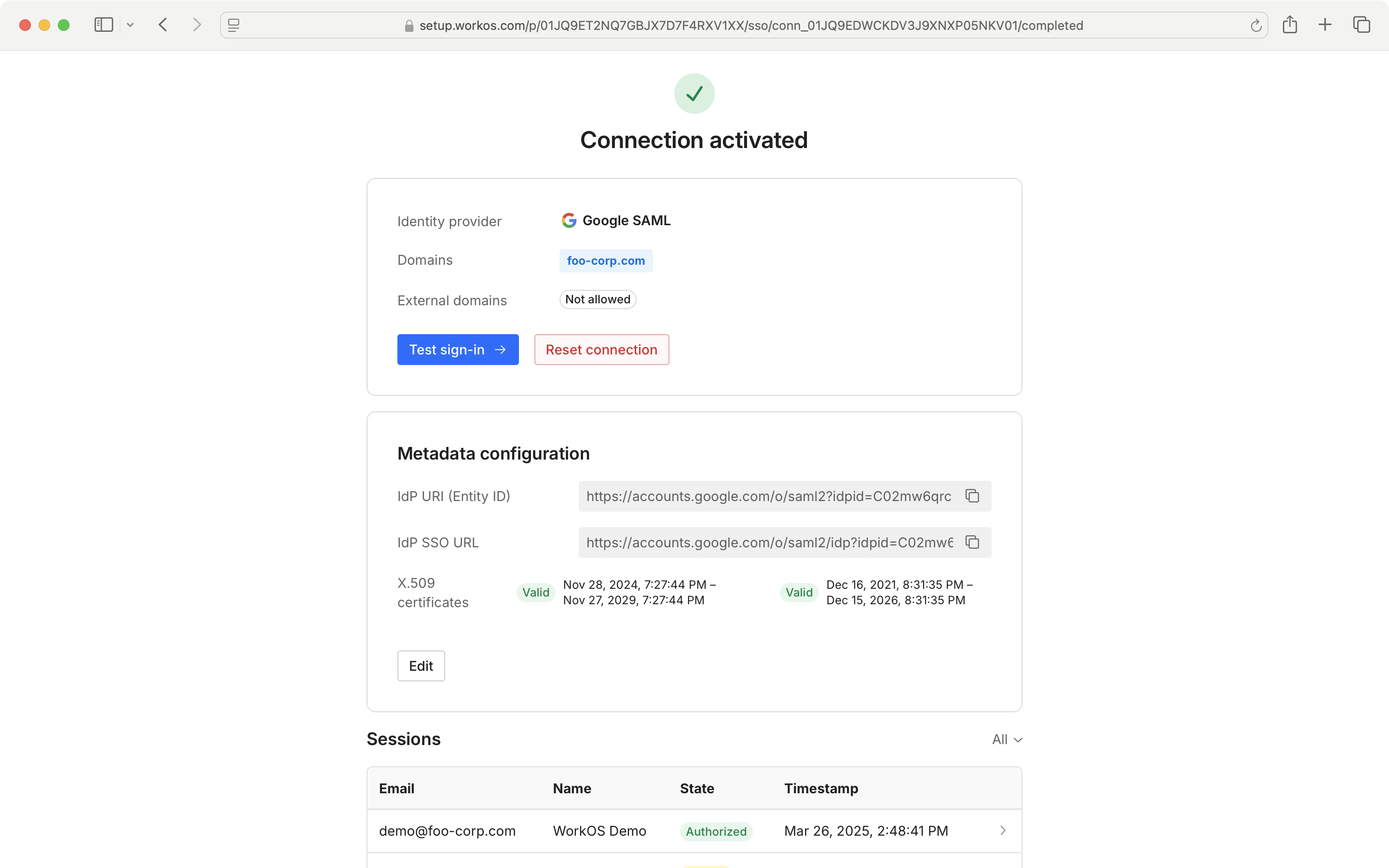 A screenshot showing the Admin Portal SSO screen and where to click the “Test Single Sign-On” button.