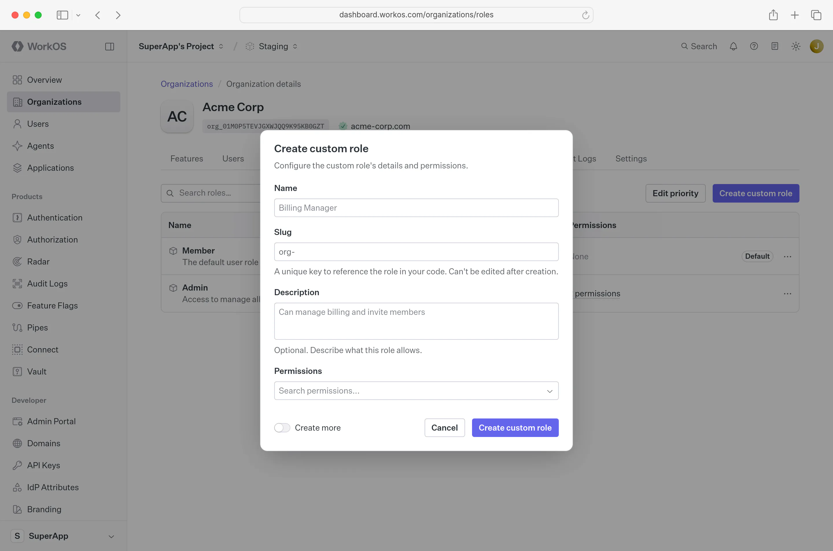 Create a custom role