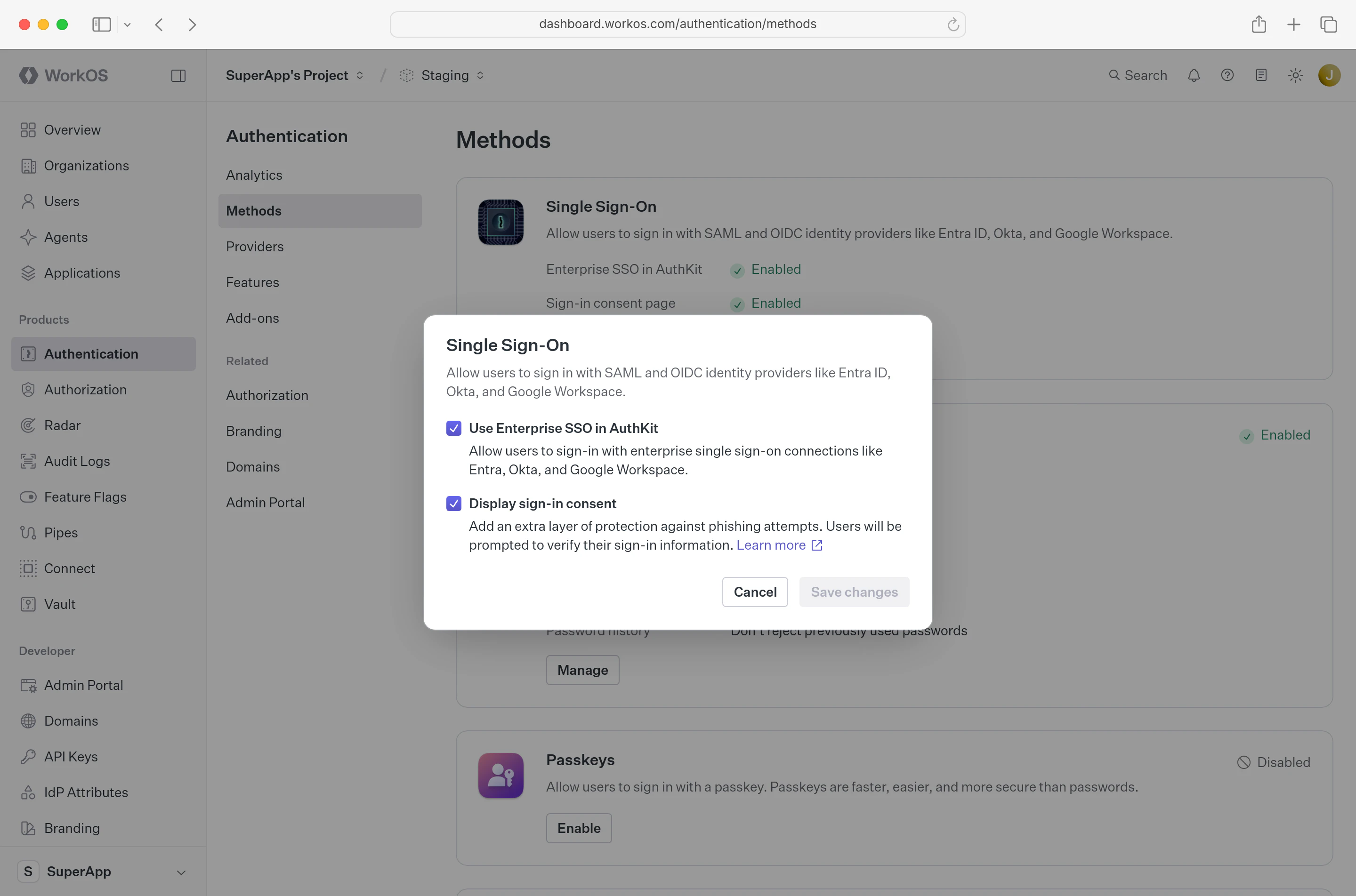 Enable SSO in the WorkOS dashboard