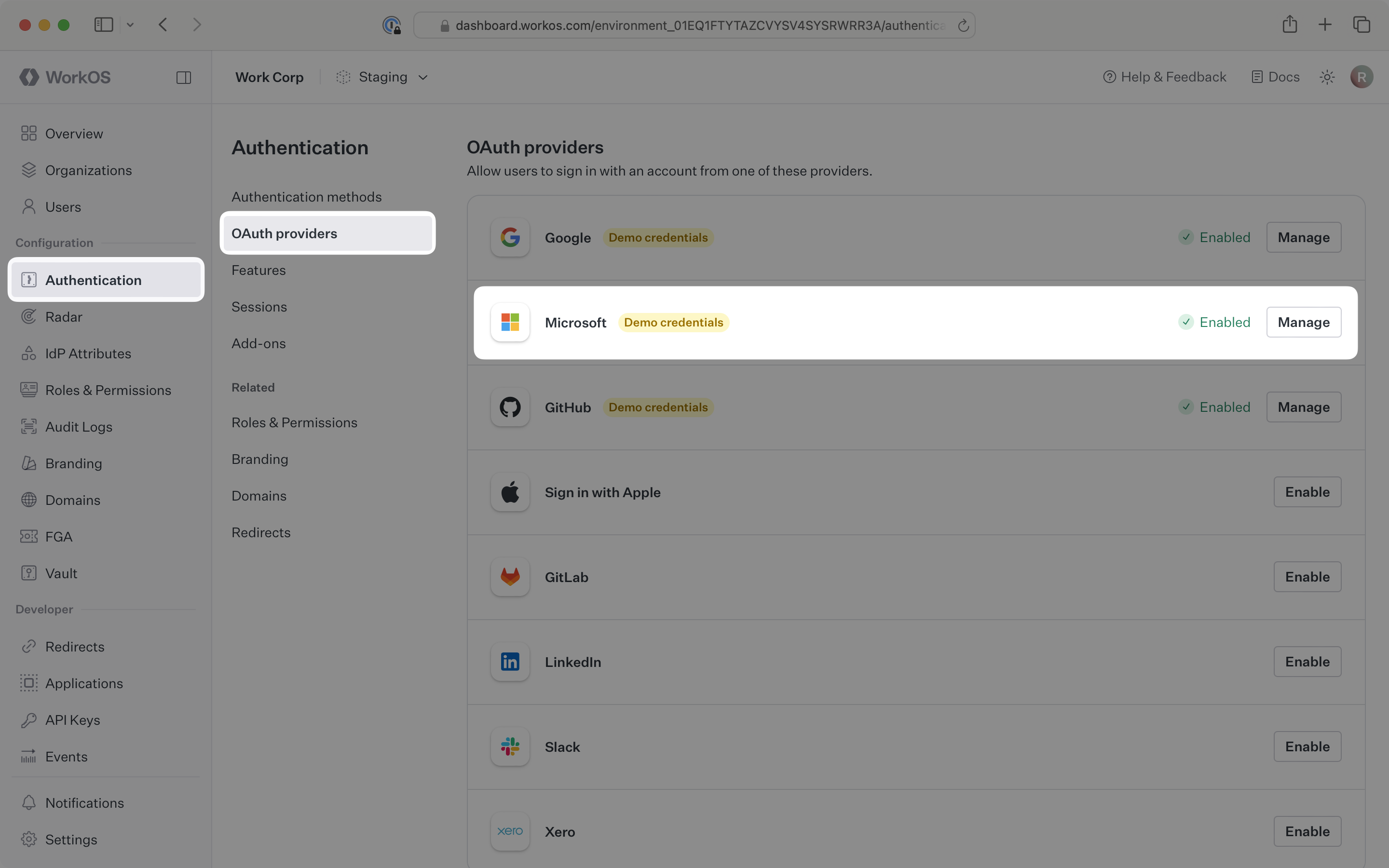 Open the Microsoft configuration dialog