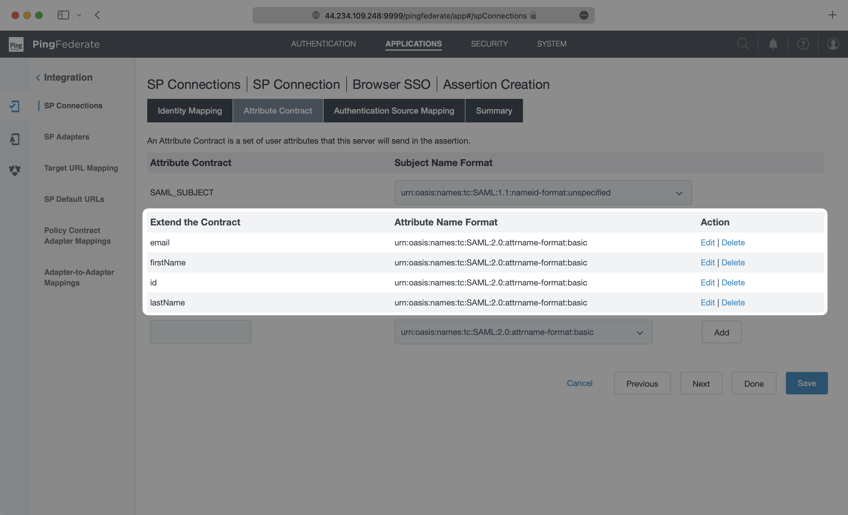 A screenshot showing where to configure attribute mapping in PingFederate.