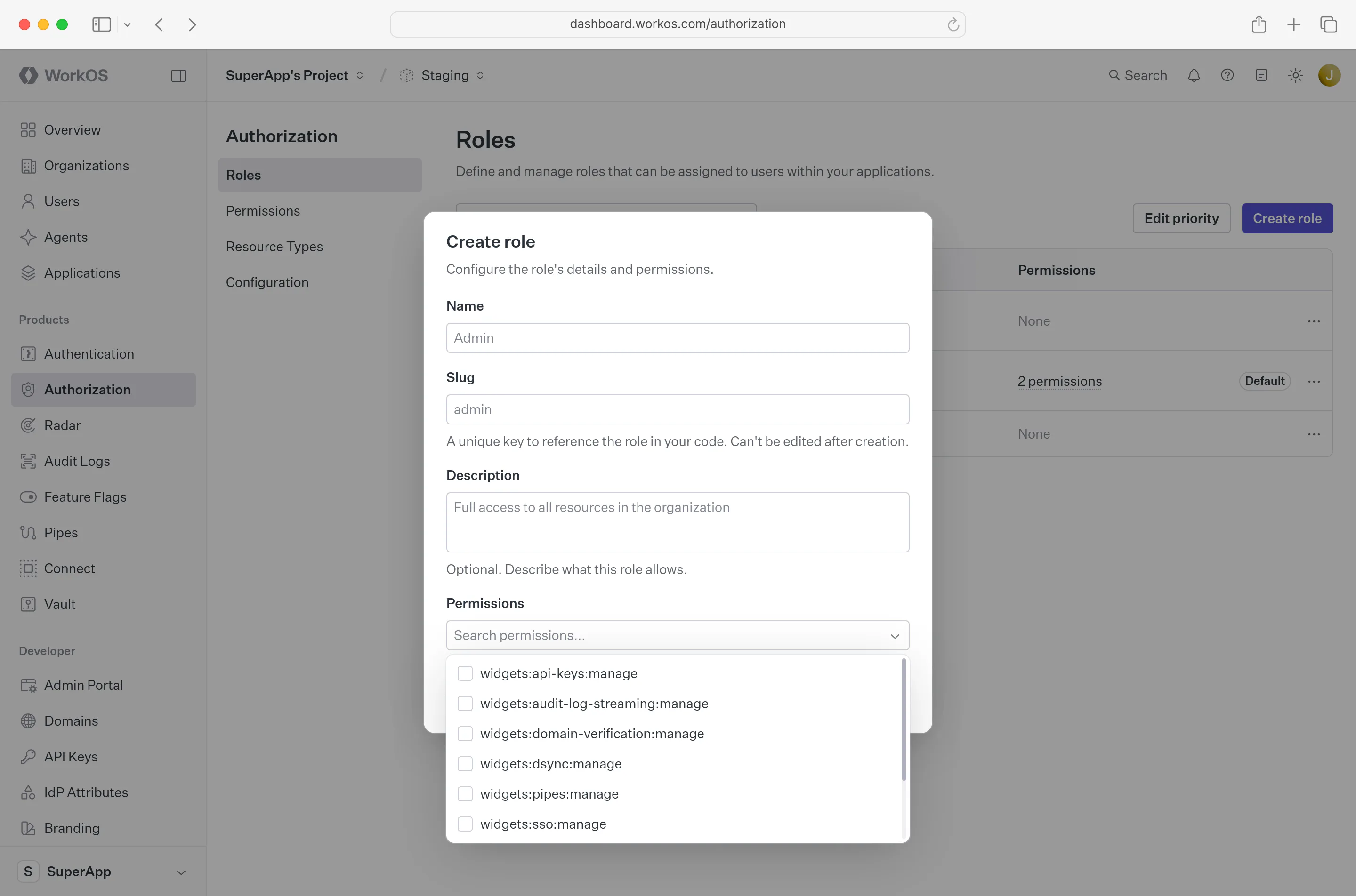 FGA create role assign permissions