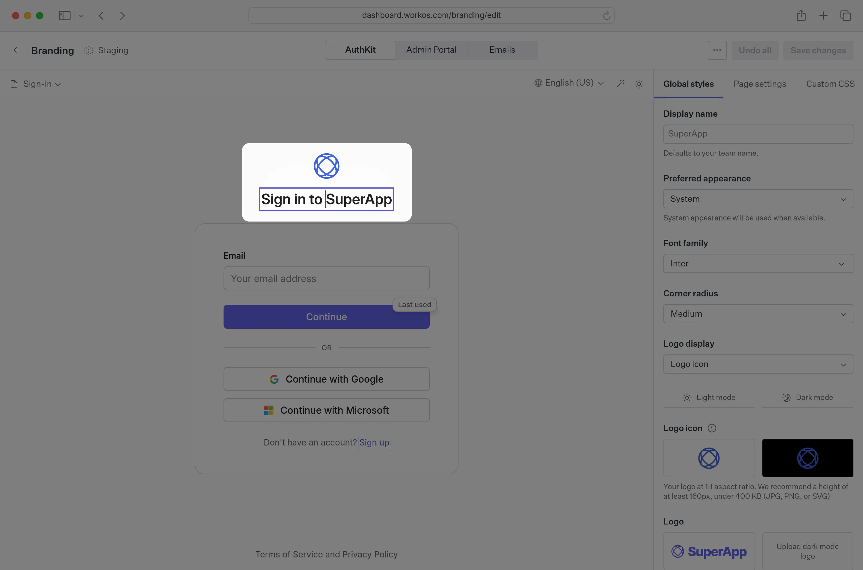 Text customization highlighted in the brand editor