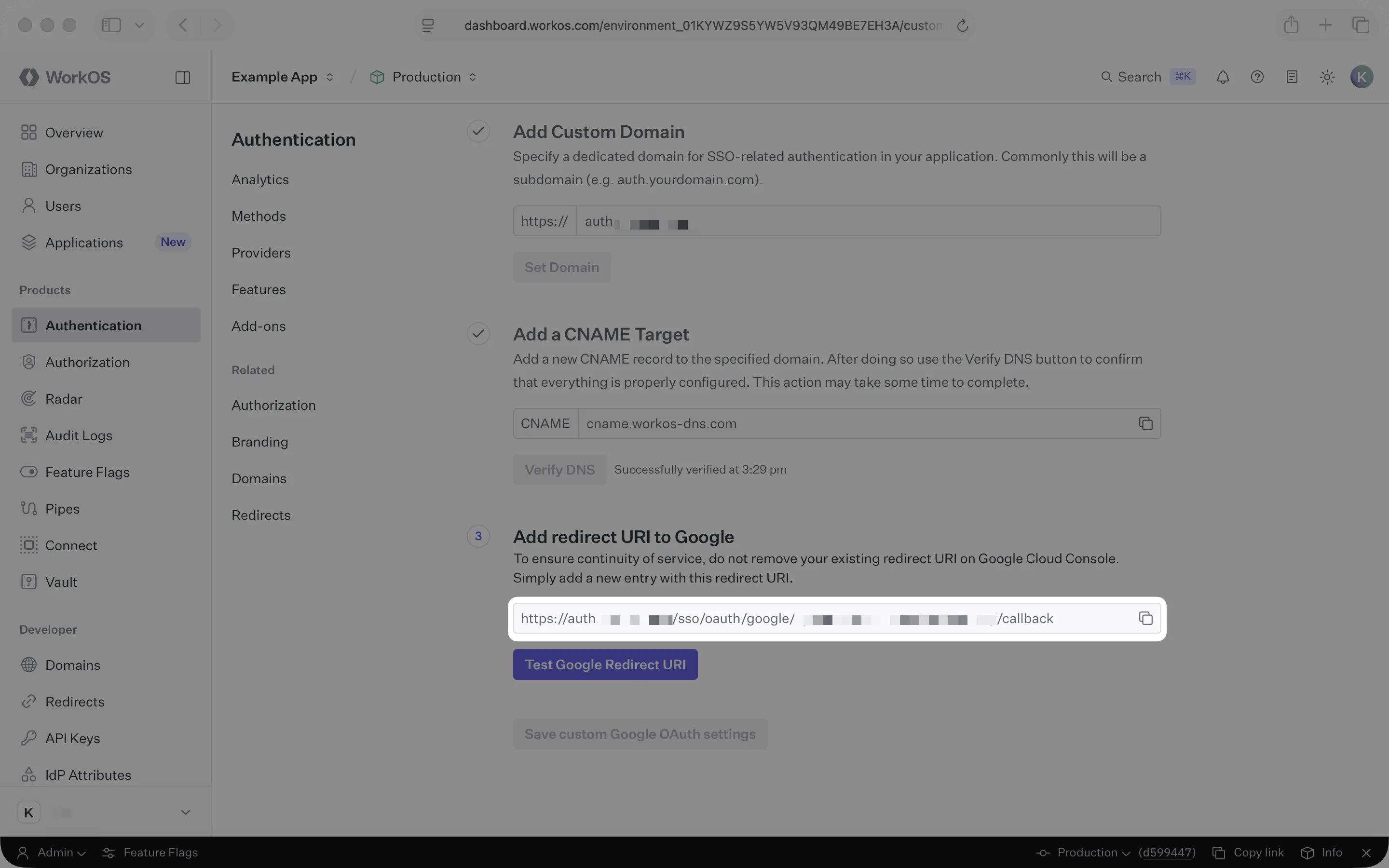 Image showing Where to enter the redirect URI in the Google Cloud Platform Console.