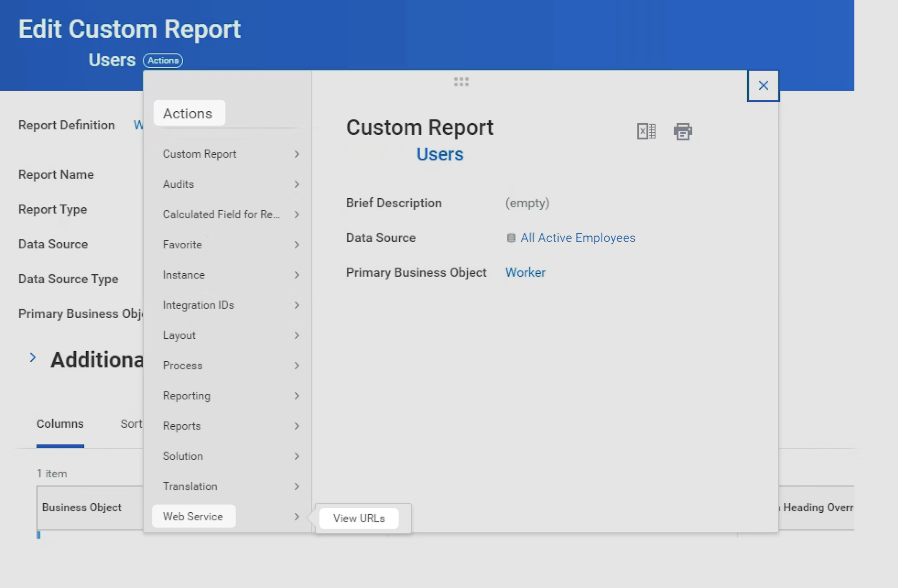 A screenshot showing where to find the view URLs option in the Workday Dashboard.