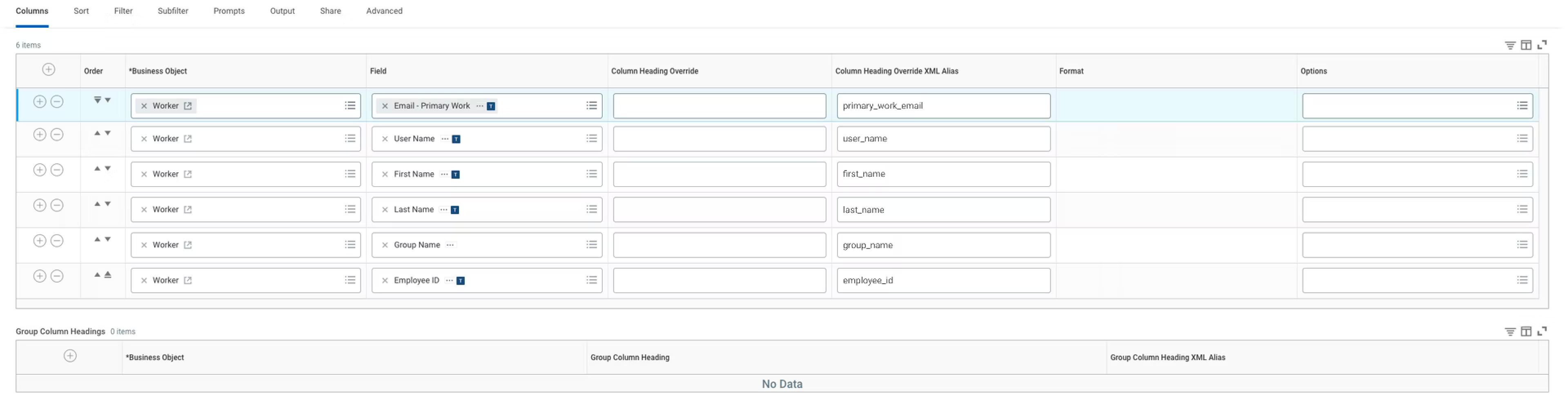 A screenshot showing an example of Custom User Report in the Workday Dashboard.