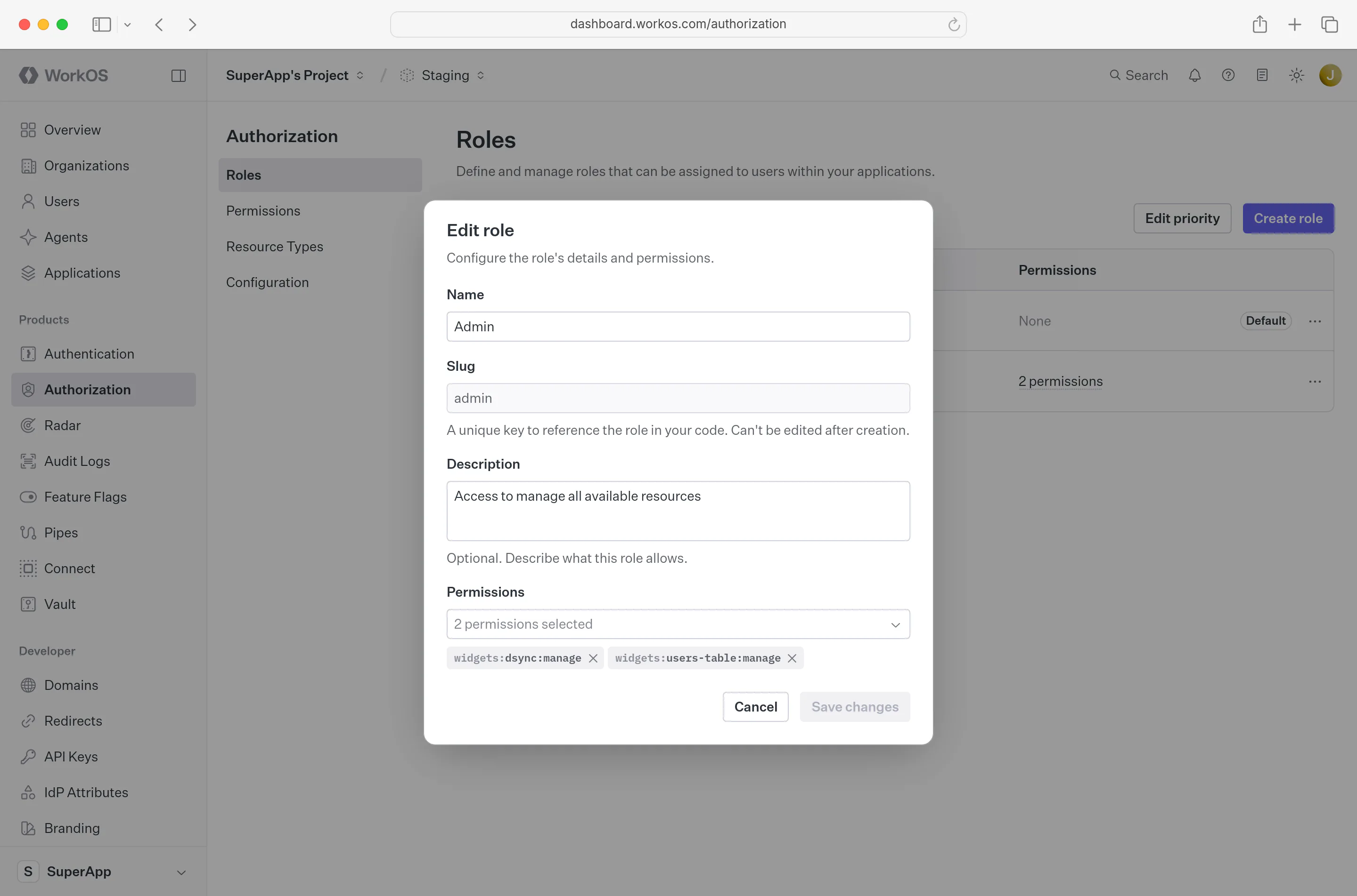 Assign permissions to a role
